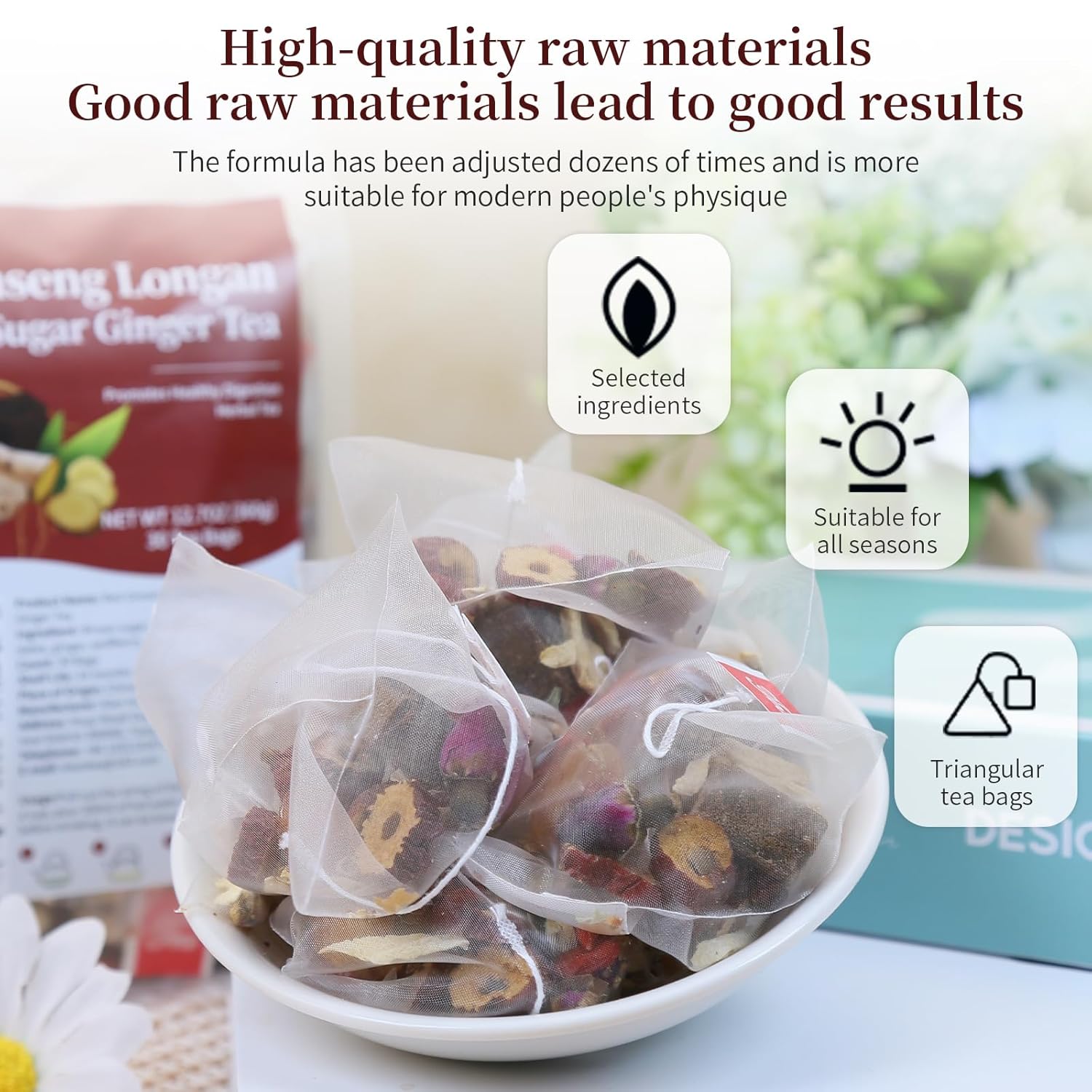 DOZO Brown sugar ginger tea 360g/12.7oz (30bags) Red Ginseng, Longan, Brown Sugar and Ginger Tea 红参桂圆黑糖姜茶