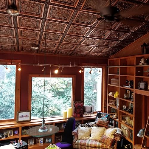 Miniatura 4 de From Plain To Beautiful In Hours 223 La Scala - Azulejos de techo de PVC de 2 x 2 pies, pegados o colocados, paquete de 10, plata envejecida, 10