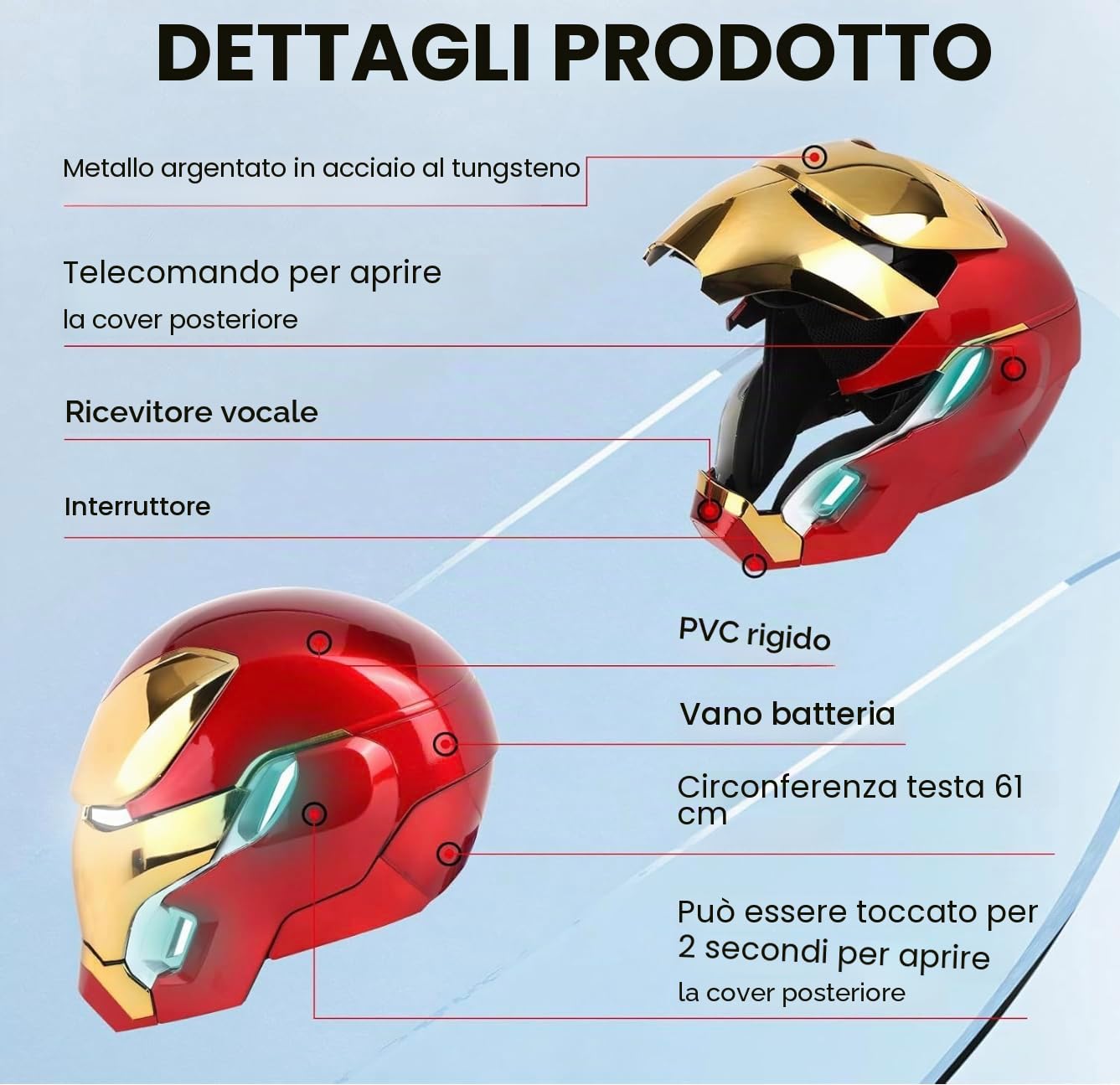 Casco portatile MK 50 1:1 - Voce, tatto e telecomando con occhi LED, effetti sonori realistici, pannelli mobili di schiena e orecchie, perfetto per cosplay e figure da collezione
