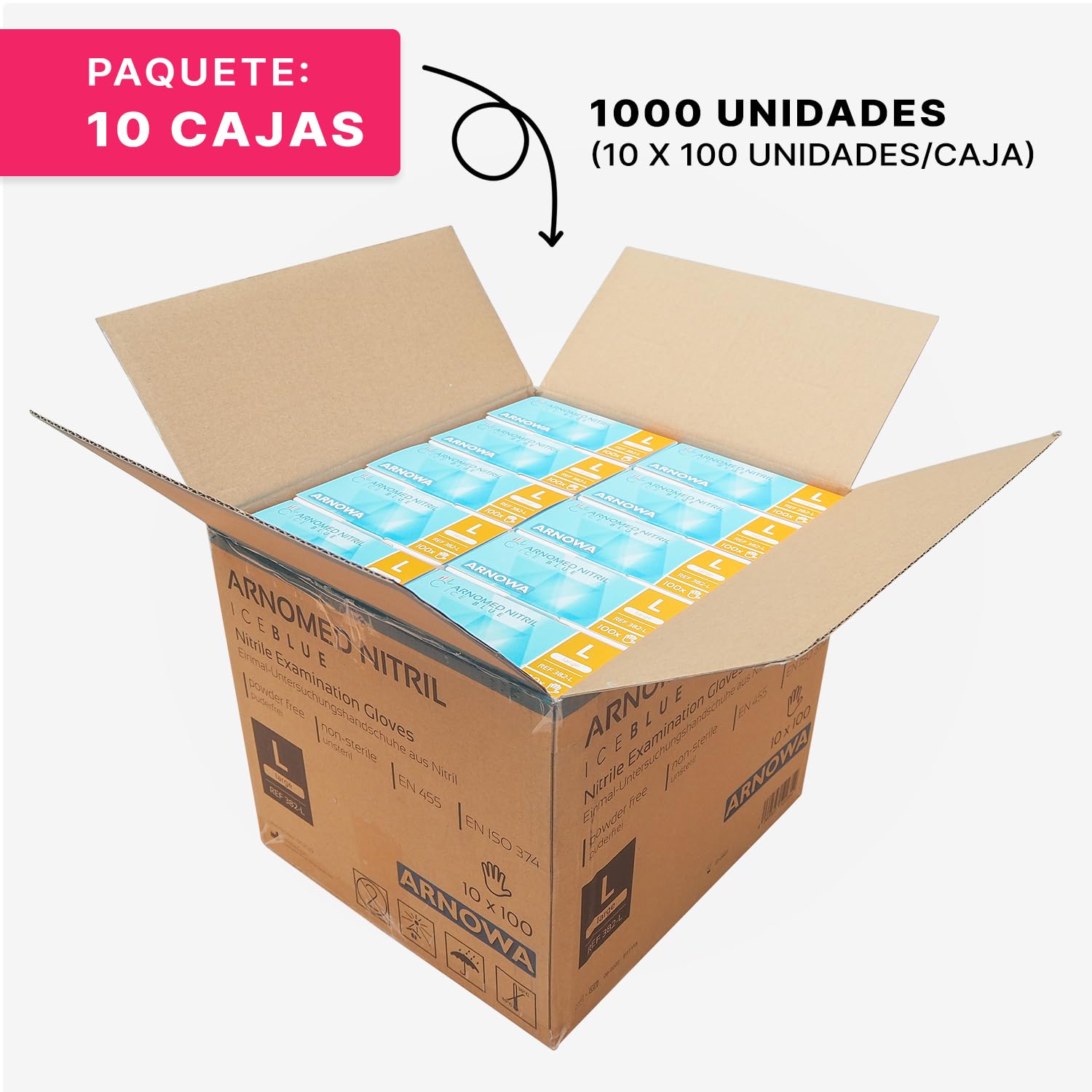 1000x ARNOMED® Guantes nitrilo talla L Azul Claro, Guantes desechables quirurgicos y laboratorio, Luvas nitrilo descartaveis sin polvo y látex, Manoplas nitrilo en XS, S, M, L, XL, XXL