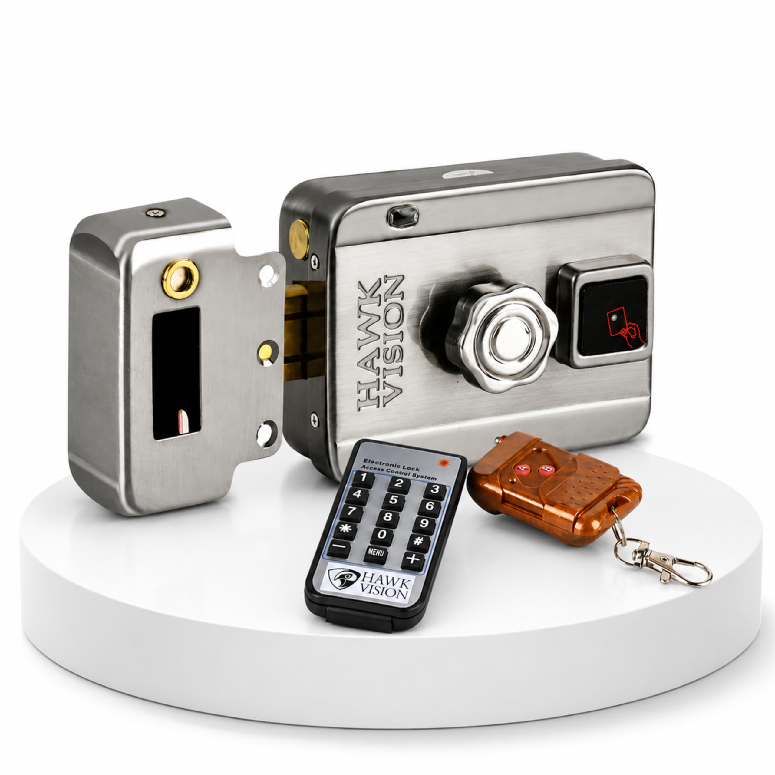 Hawkvision Electric Motorized Rim Lock with Remote, RFID Card, Computerized Keys & Rotary Knob|Smart Electric Door Lock with Auto Lock, LED Indicator, Video Door Phone Support for Wooden&Metal Doors-image-39