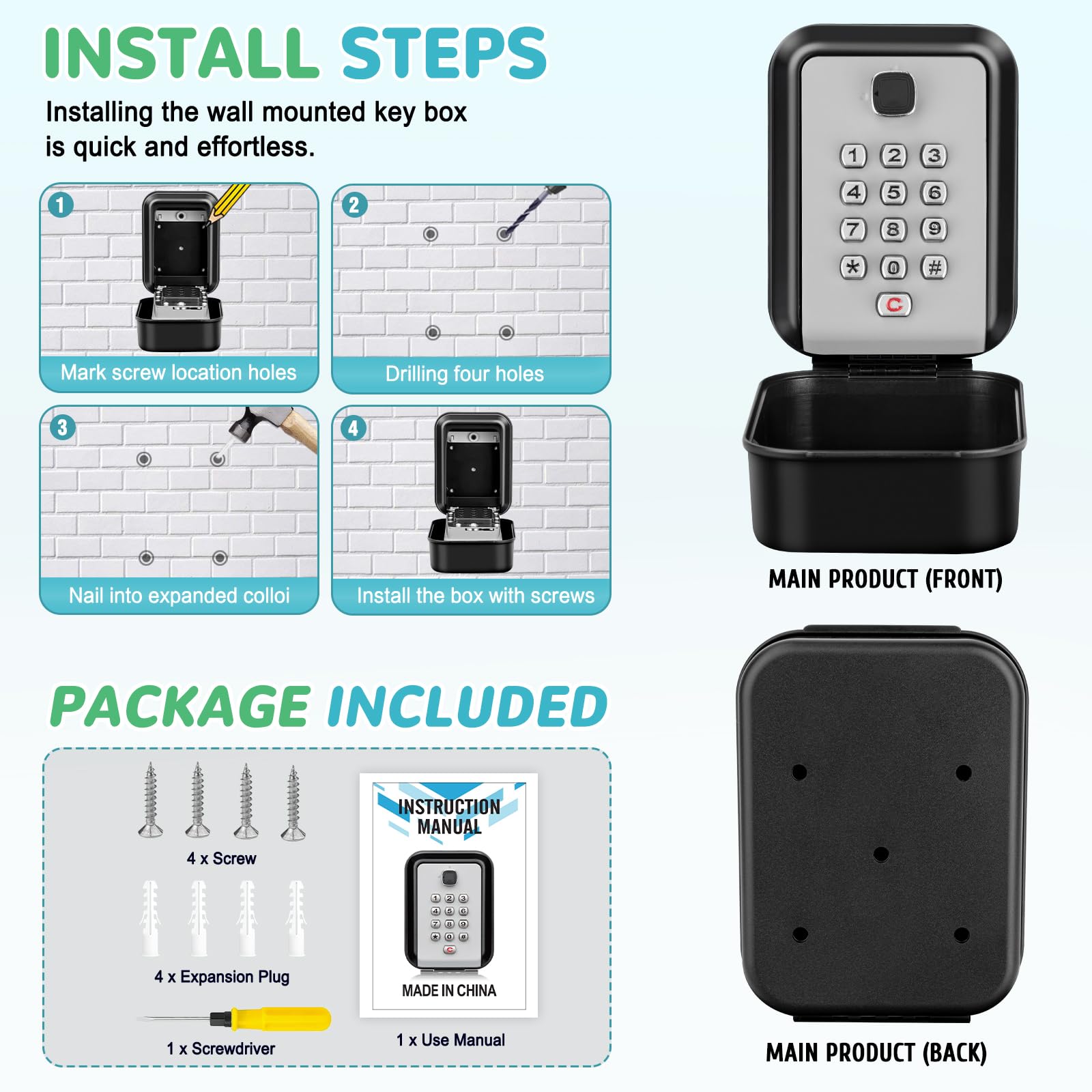 Cassetta Sicurezza Chiavi Esterna - Cassaforte Da Parete Con Combinazione 12 Cifre