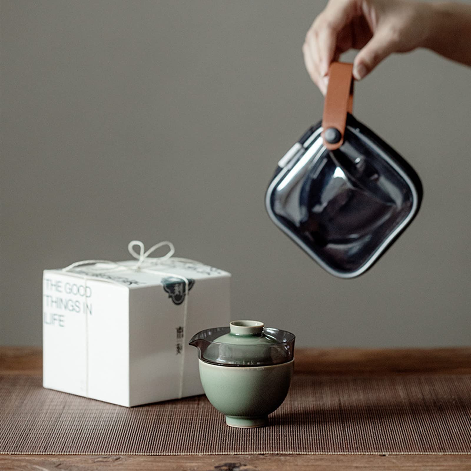 Juego de tetera de cerámica de viaje, juego de té chino Kung Fu con infusor de té, 1 tetera y 1 taza de té con una bolsa de viaje portátil, C