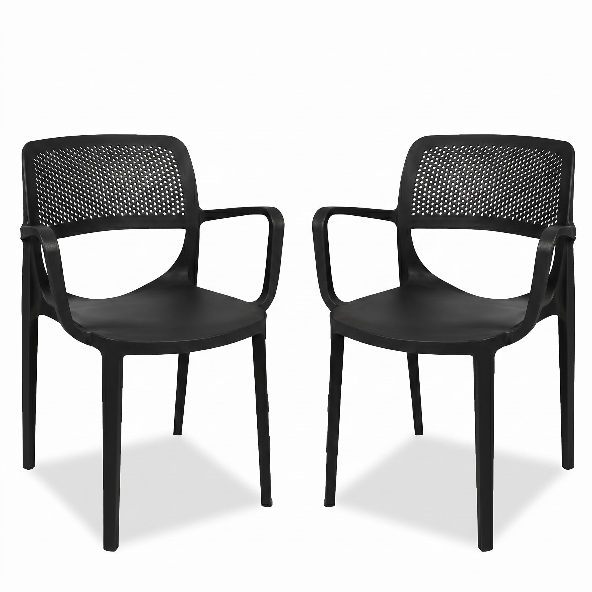 Pack 2 Unidades — Silla de plástico con reposabrazos y Respaldo Perforado para terraza o Interior Antracita