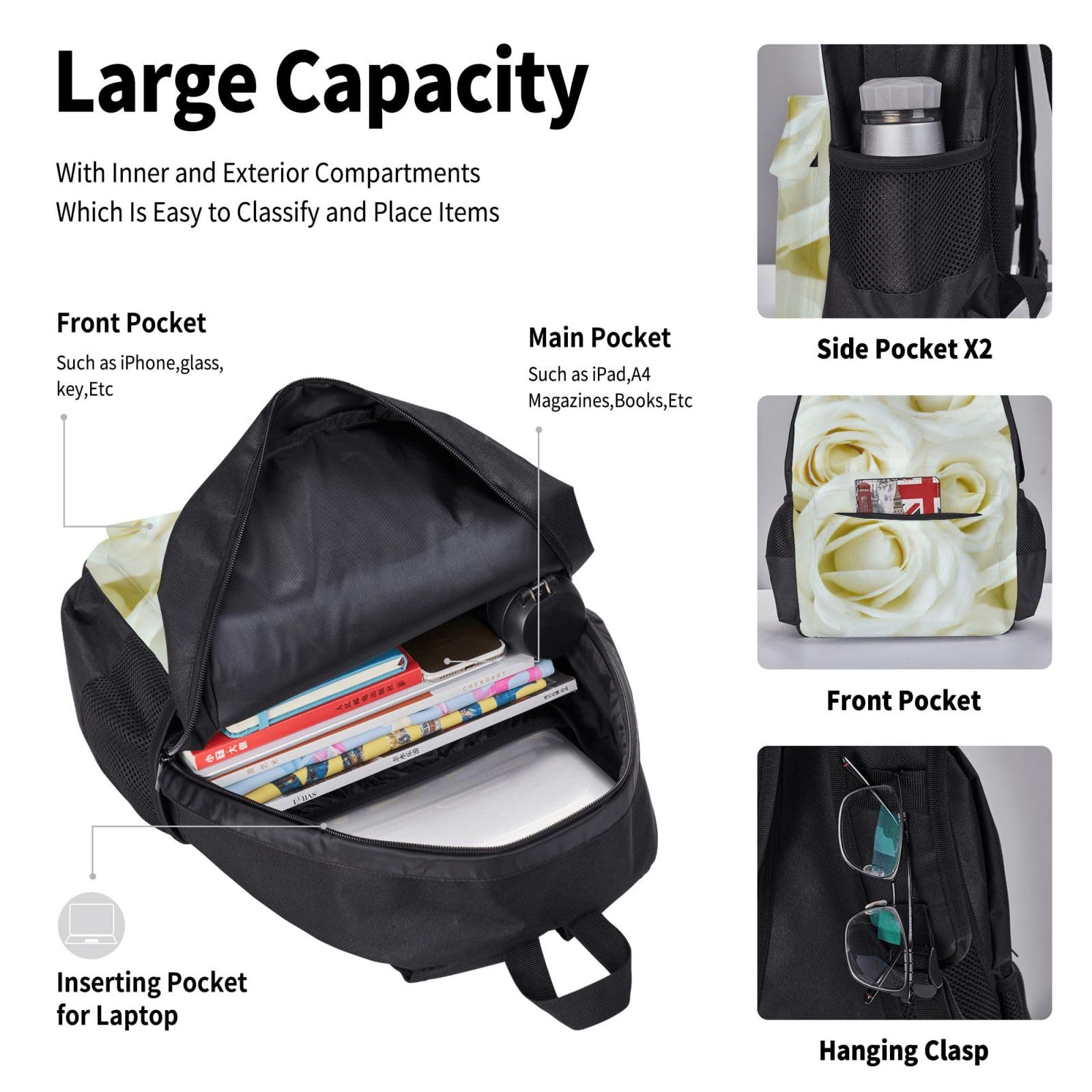 Zaino, borsa portapranzo, astuccio, set da 3 pezzi, per lavoro e