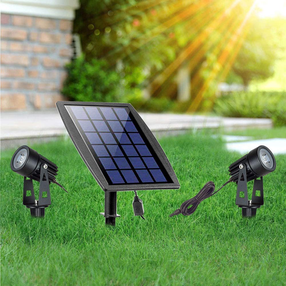 Led Solar Powered Landscape Spotlights, DLLT Waterproof Outdoor Landscaping Lights, 2-in-1 Solar Garden Exterior Wall Light for Tree Flag Yard Pool Lawn Driveway Security Lamps, Daylight