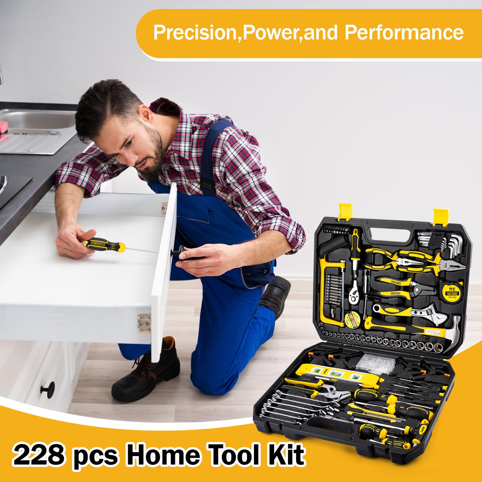 DOWELL Kit di attrezzi per meccanico, set di chiavi a cricchetto per riparazione auto, set di 168 pezzi, kit di utensili manuali, scatola di stoccaggio