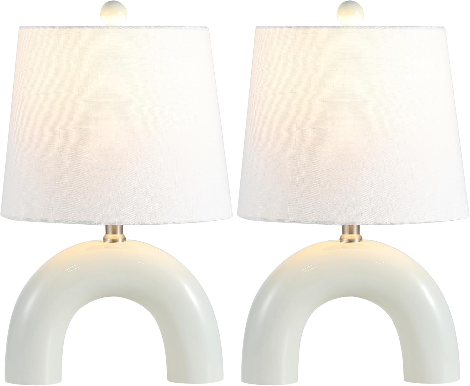 JONATHAN Y 17.75" Blue Gray Modern Ceramic Arch Table Lamp Set of 2 for Bedroom, Scandinavian Minimalist Bedside Lamps with White Linen Shade, LED Bulbs Included (JYL5503B-SET2)