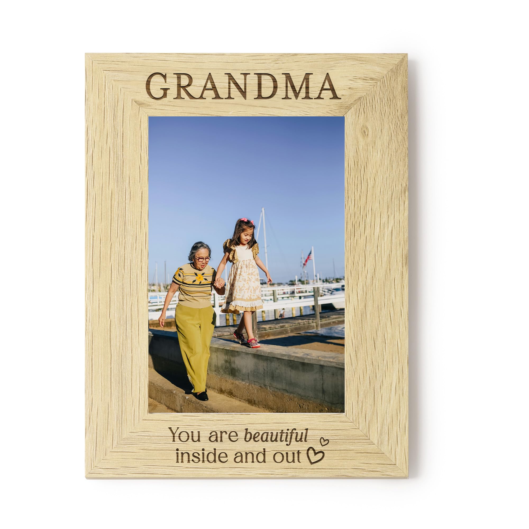 Grandma Photo Frame 4x6, Engraved Wooden Beautiful Inside and Out Frame, Nana Mother’s Day Gift, Granny Nanny Picture Frame from Grandchild (Landscape)