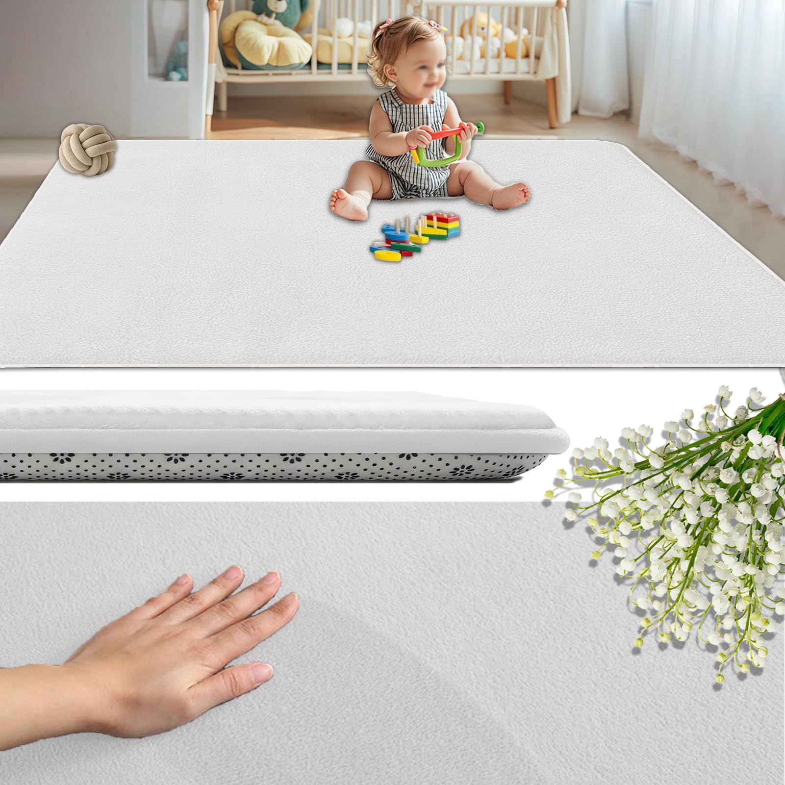 GmyoieqI Coral Velvet Baby Play Mat 2CM Thick, Non-Slip Backing Playmat for Floor Playroom Bedroom Yoga Mat 180 x 350 cm Large Memory Foam Area Rugs for Crawling Soft Play Tummy Time Activity Cream