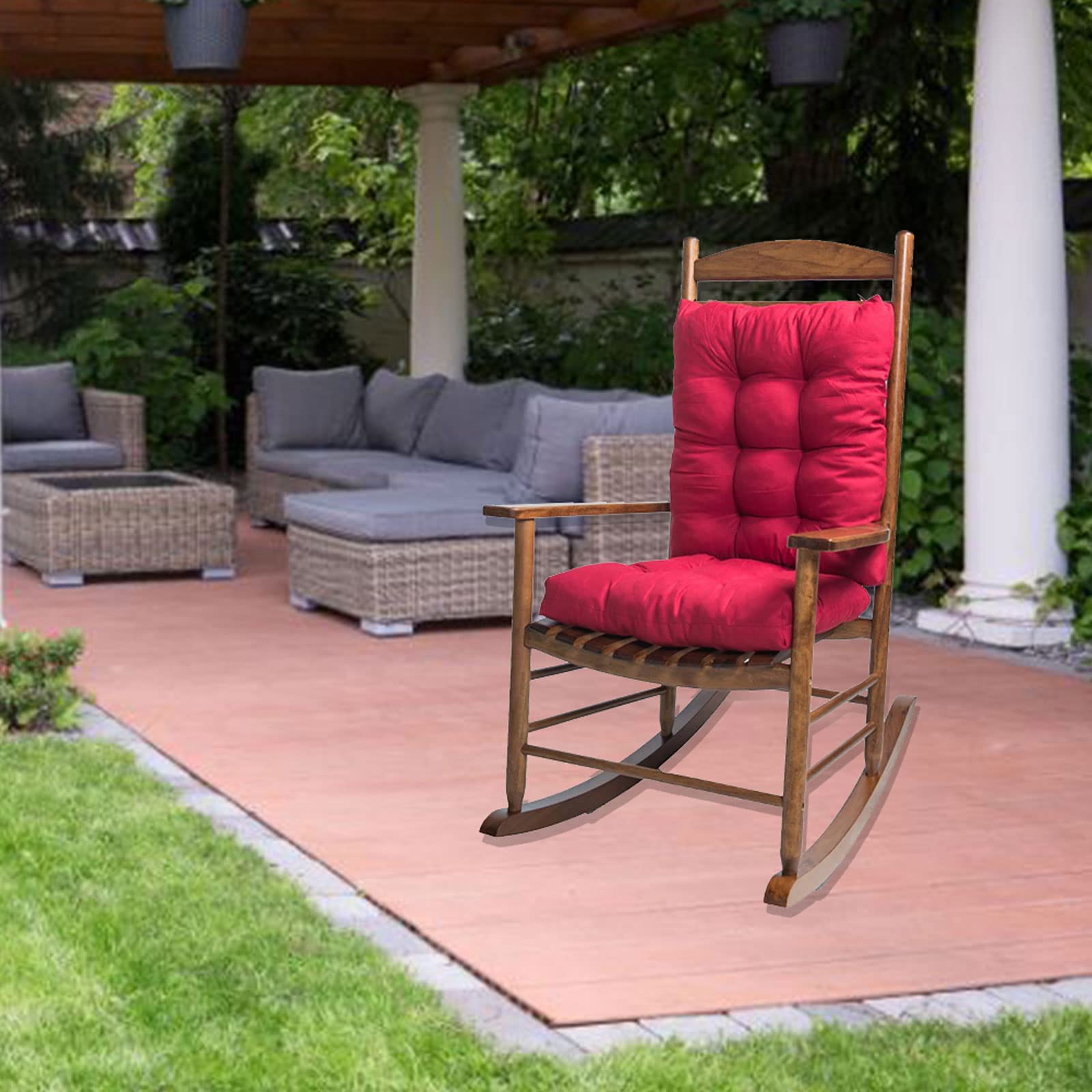 Elmara Set di cuscini per sedia a dondolo, ultra comodi, Jumbo, antiscivolo, per interni ed esterni, in memory foam spesso 10,2 cm, resistenti, per sedie a dondolo per esterni, per interni (blu