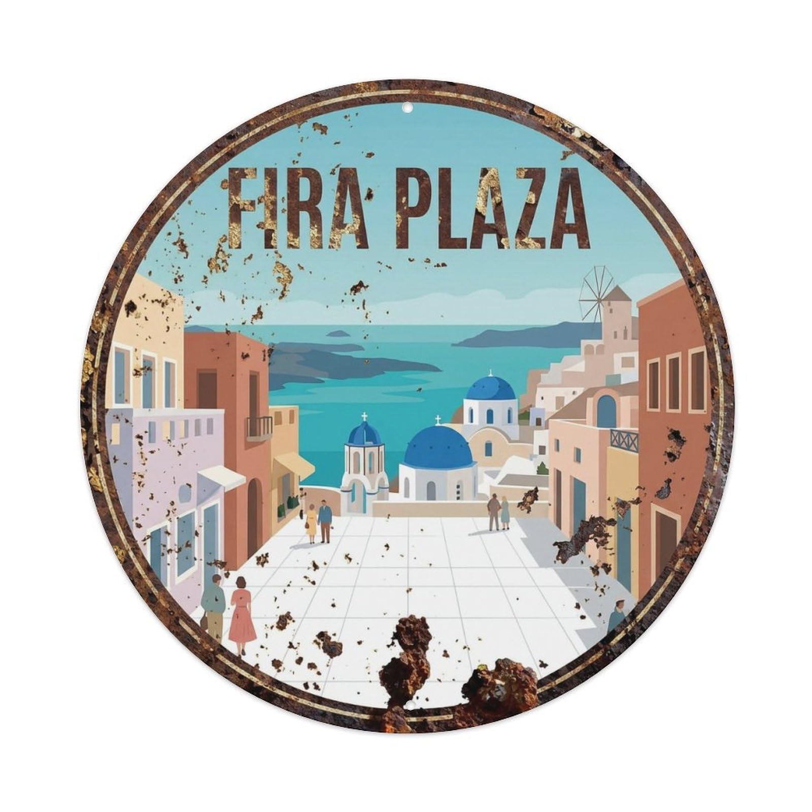 Vintage Travel Fira Santorini Plaza Metal Tin Sign