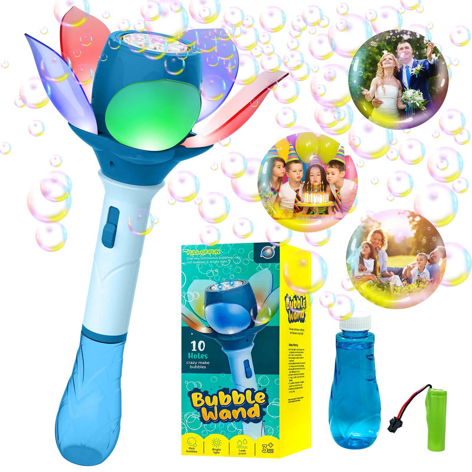 ALEENFOON Lotus Bubble Machine for Kids Electric Bubble Wand with Rechargeable Battery/Lights/Bubble Solution Automatic Flower Bubble Machine for Kids Birthday Gifts,Outdoor,Party,Wedding