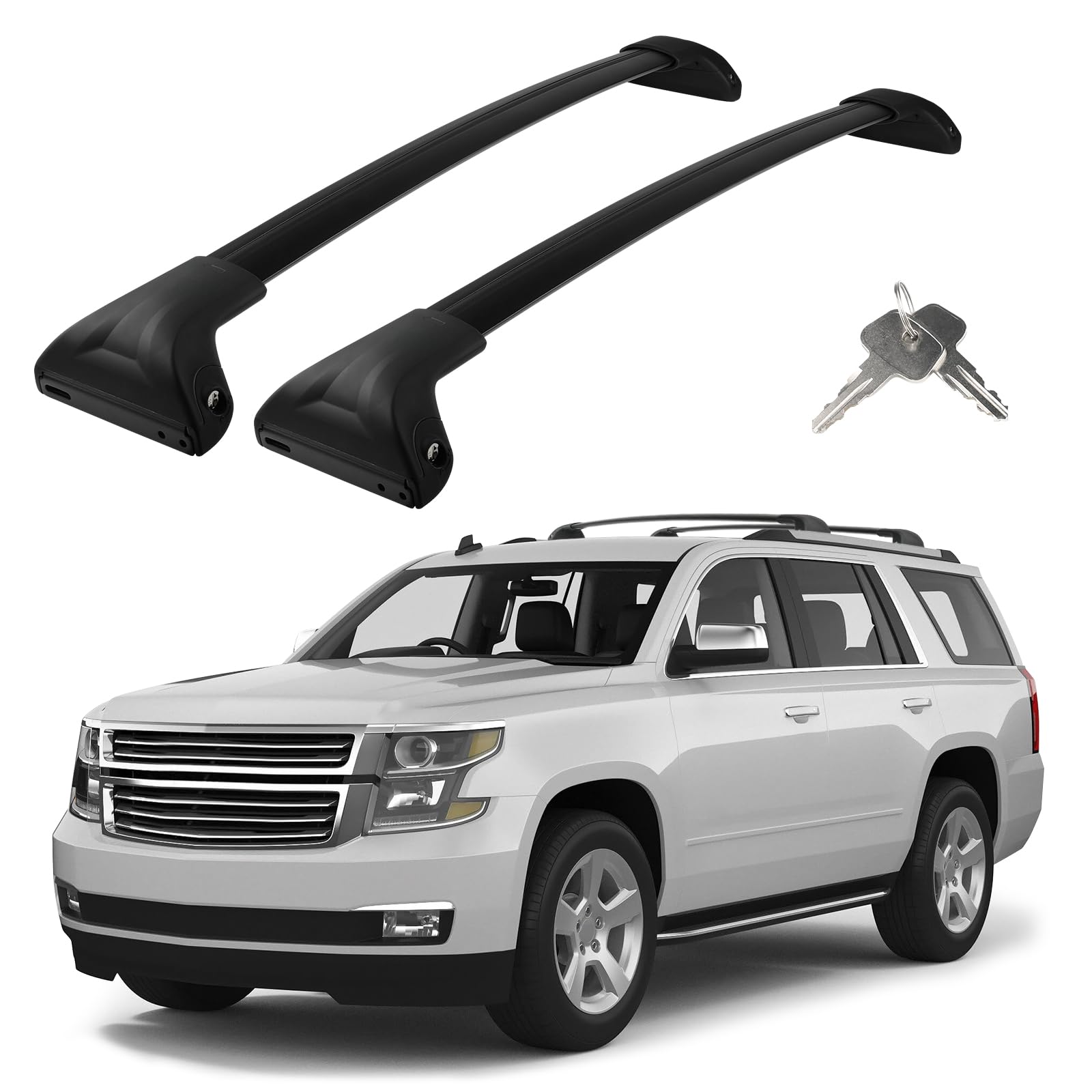 330lbs t-slot roof rack cross bars compatible with chevrolet chevy | tahoe&suburban 2015-2020, gmc yukon&yukon xl, cadillac escalade esv, adjustable aluminum anti-theft lock crossbar for bike
