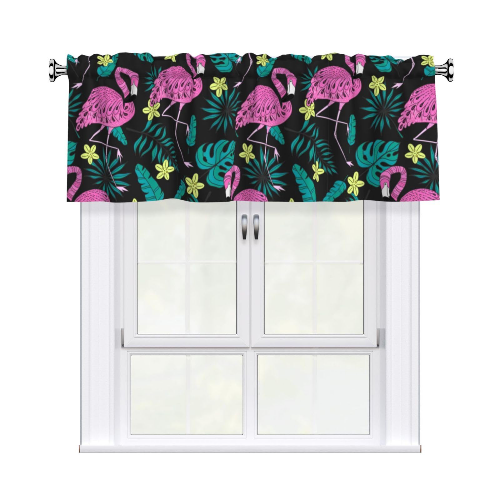Noble Ren Flamingo Pattern Short Curtain Valance 54x18in For Kitchen Bathroom Cafe Living Room Decoration