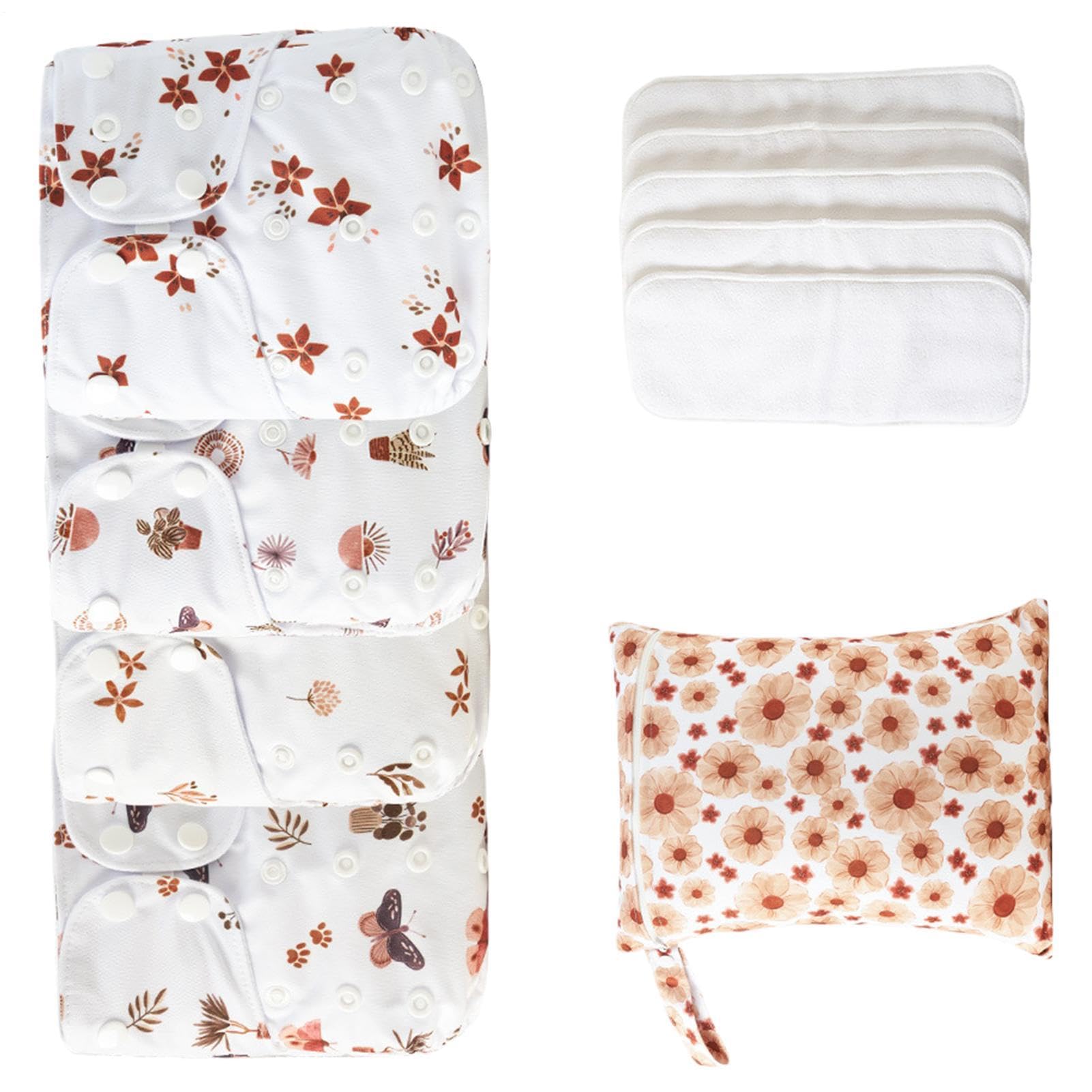 Mehrweg Babywindeln 4x 4 Einlagen 1 Wetbag Saugfähige Atmungsaktive Liner | Windeln Atmungsaktive Einleger, Wasserdichte Überhose, 1 Nassbeutel, Unisex, Waschbare Windeln, Saugfähige atmungsaktive