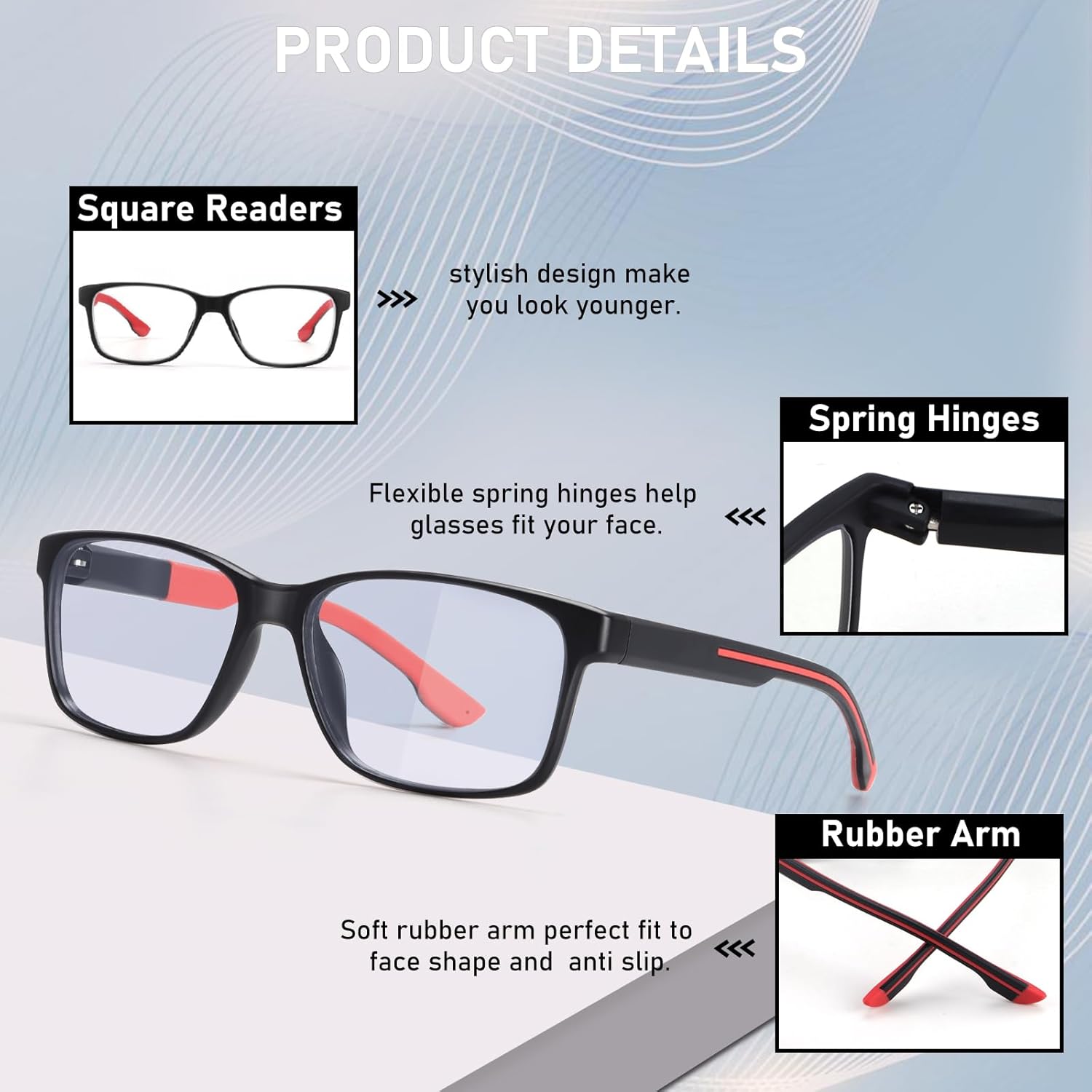 5 Pack Reading Glasses Men Blue Light Blocking Anti Eyestrain Square Computer Readers for Women Eyeglasses - Image 3