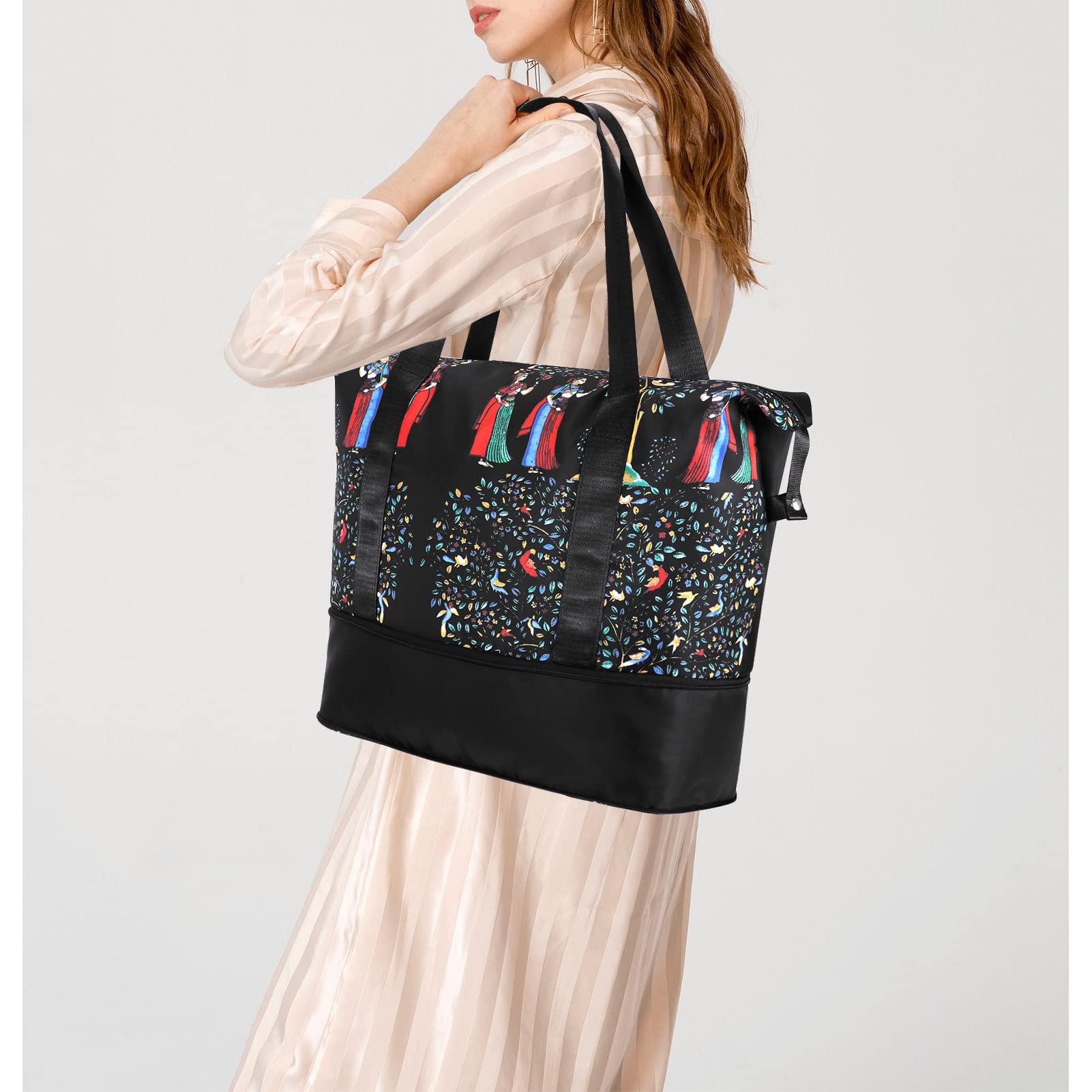 HUA ANGEL Donna Borsa da Viaggio Espandibile Leggero Sportiva Borsa da Palestra Impermeabile Tote da Palestra con Tasca di Separazione Bagnato e Secco per Viaggi Yoga Palestra Allenamento Nuoto