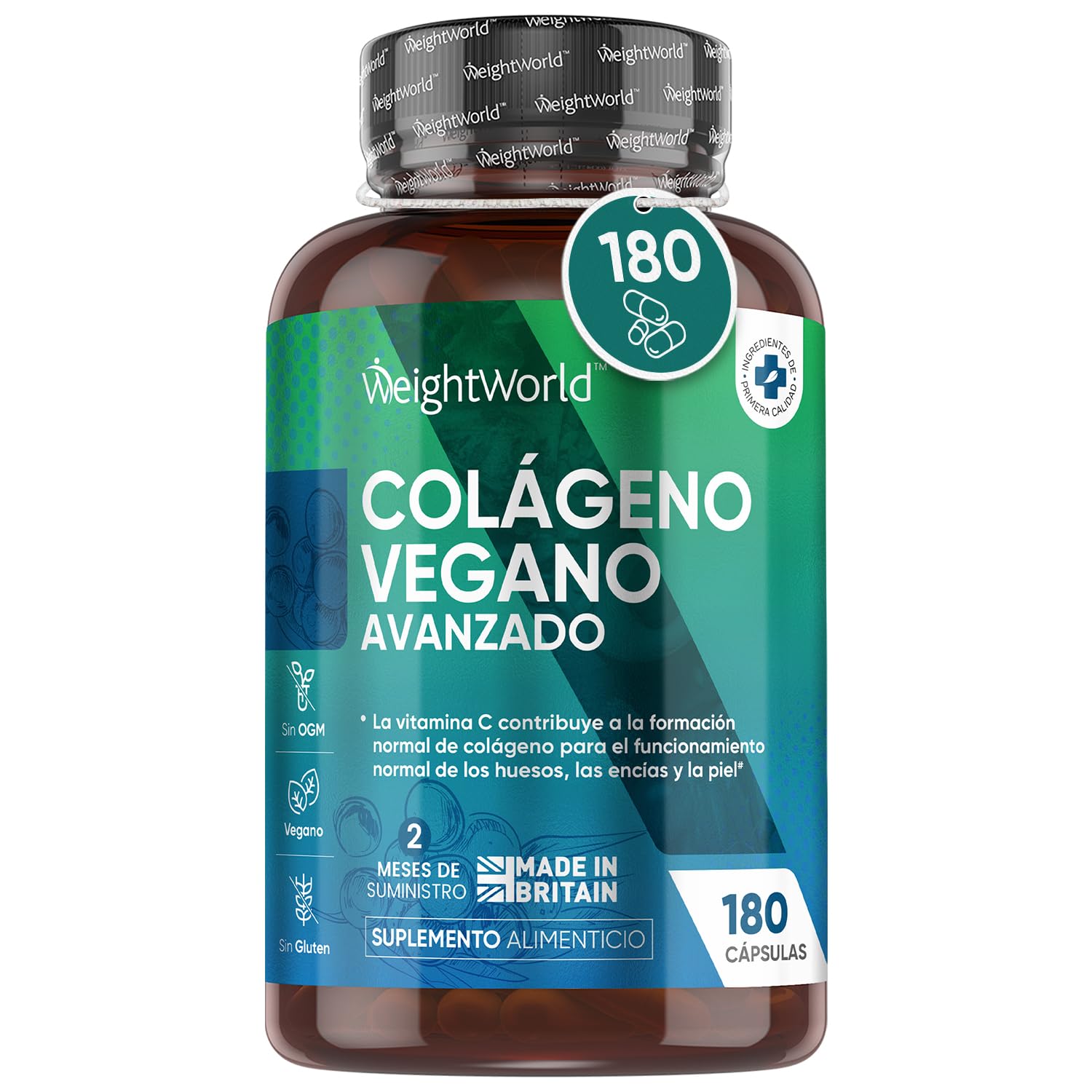 Colágeno Vegano Complex 180 Cápsulas | Suplemento con Resveratrol Natural, Vitamina E, C, Ácido Hialurónico y Zinc para Piel, Cartílago, Huesos y Articulaciones | Origen Vegetal y Puro