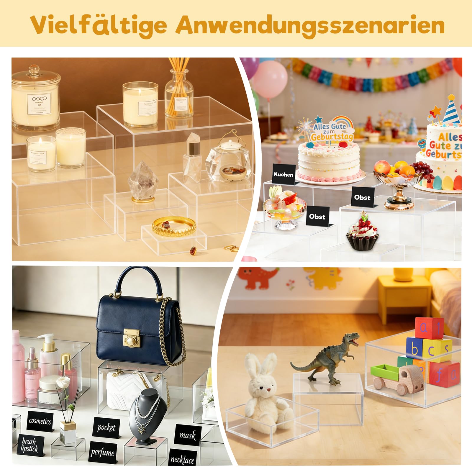 6er-Pack Acryl-Buffet-Ständer, Ausstellungsständer mit hohlem Sockel, Dessertständer für Weihnachtsfeiern, Hochzeiten, Geburtstage und Familienfeiern (transparent)