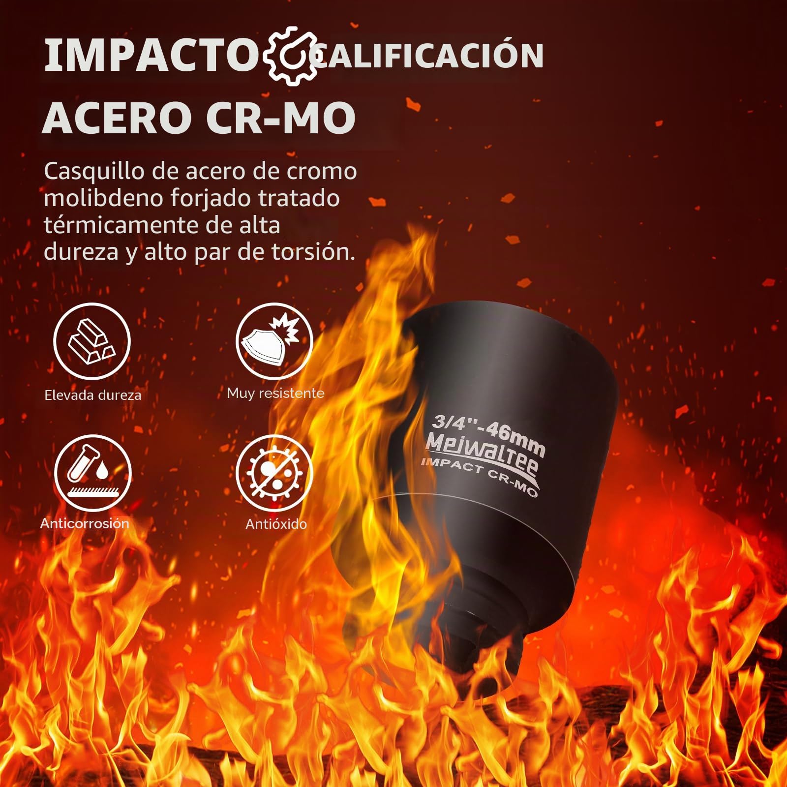 3/4" Juego de Llaves de Impacto | 17 - Piezas Jumbo Surtido de Llaves de Impacto Profundo Tamaños Métricos 17-38MM | Barra de extensión | 6 Puntos Torque | Acero Cr-Mo.