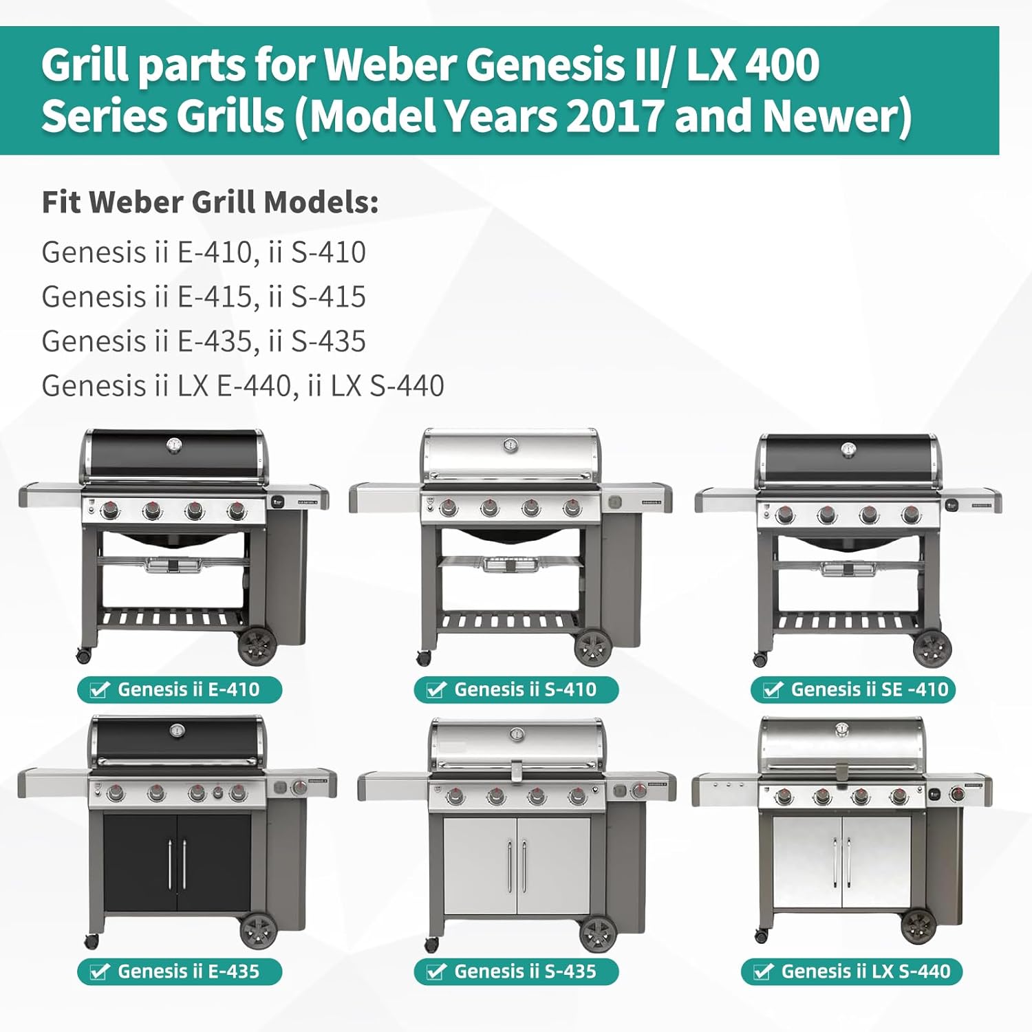 Stainless Steel Genesis II Grill Grates for Weber Genesis 2 Grill Parts Porcelain Enameled Flavorizer Bars Heat Deflector for Weber Genesis II E-410 S-410 II LX E-435 S-435 E-440 S-440 GS4