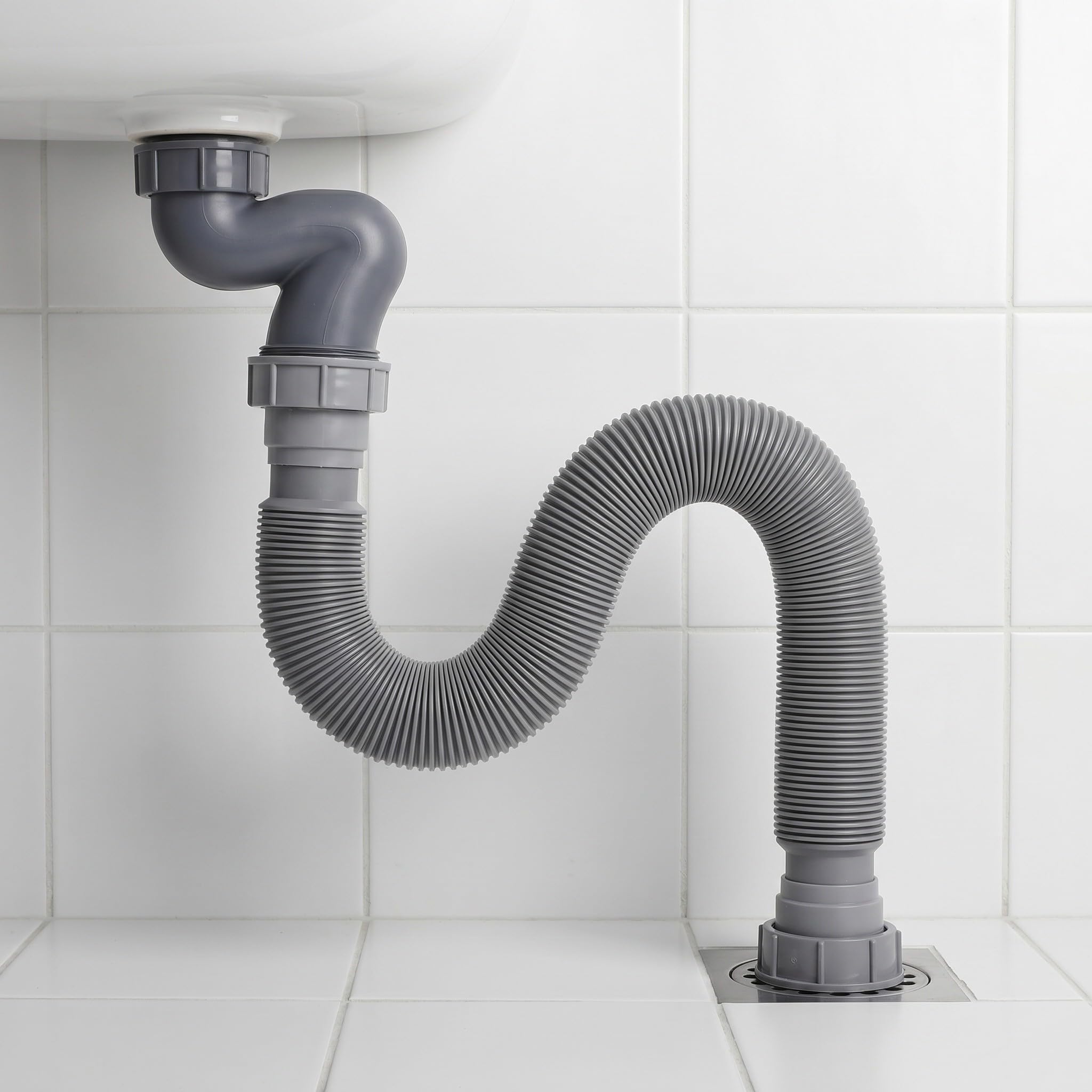 Lurrose 2 tubos de desagüe para bañera: Tubo de desagüe flexible - de drenaje antiolor - Manguera P de perfil bajo de 1 1/2 para reemplazar la manguera de vieja en bañeras y platos de ducha