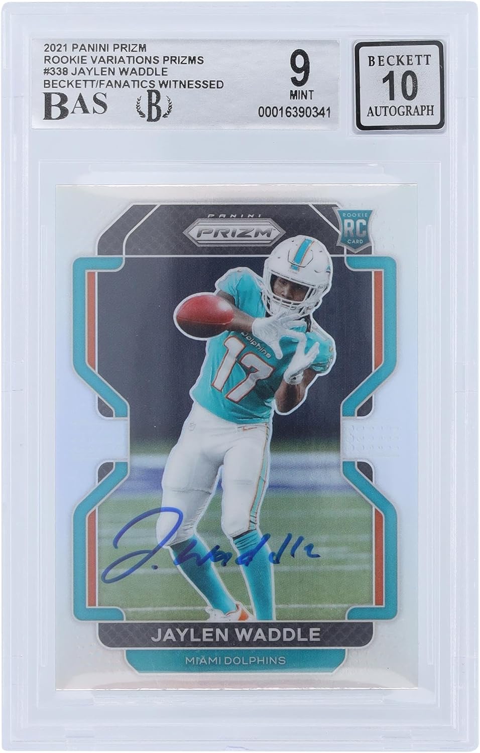 Jaylen Waddle Miami Dolphins Autographed 2021 Panini Prizm Rookie Variations Prizm #V-338 Beckett Fanatics Witnessed Authenticated 9/10 Rookie Card - Football Slabbed Autographed Rookie Cards