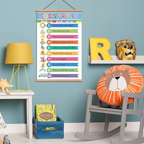 Miniatura 2 de KAIRNE Impresión artística de las Escrituras de Dios con colgador magnético de madera, imágenes cristianas colgantes, versículos de la Biblia,