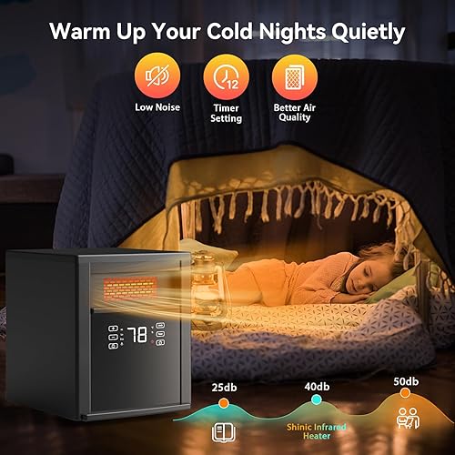 Miniatura 5 de Shinic Calentadores de espacio portátiles para uso en interiores, eficiencia energética, calentador de espacio infrarrojo de 1500 W, control remoto,