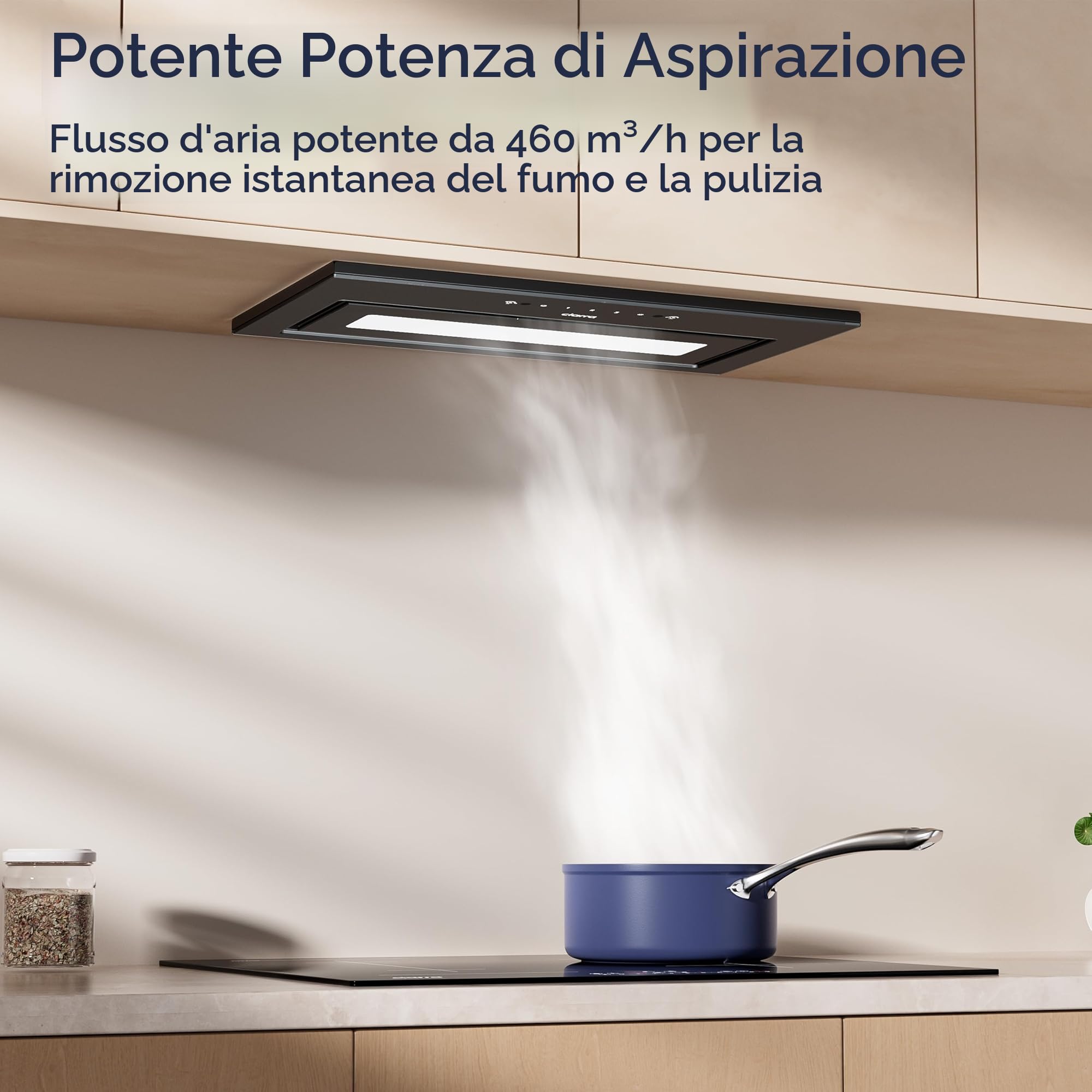 CIARRA CBCB5931B Cappa Aspirante Incasso 52cm Classe A- 469m³/h - Nero | 3 Velocità - Doppia Modalità -Controllo Gestuale-Facile Installazione-Con Carbone Attivo CBCF055 - Sottopensile Acciaio Inox