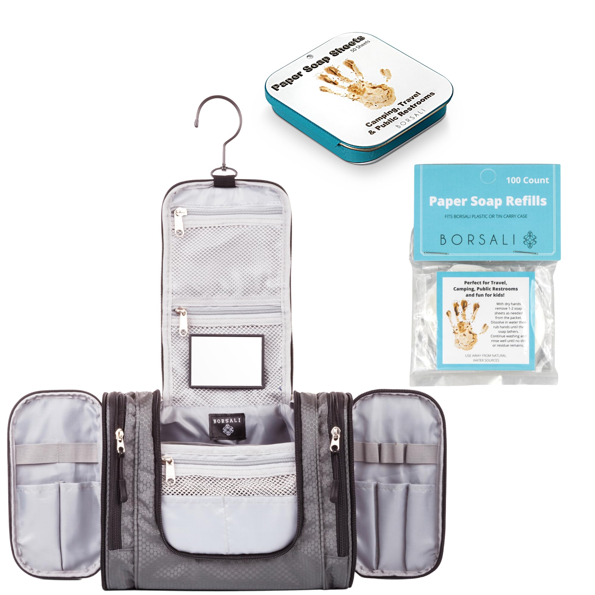 BORSALI Paper Soap and Hanging Toiletry Bag