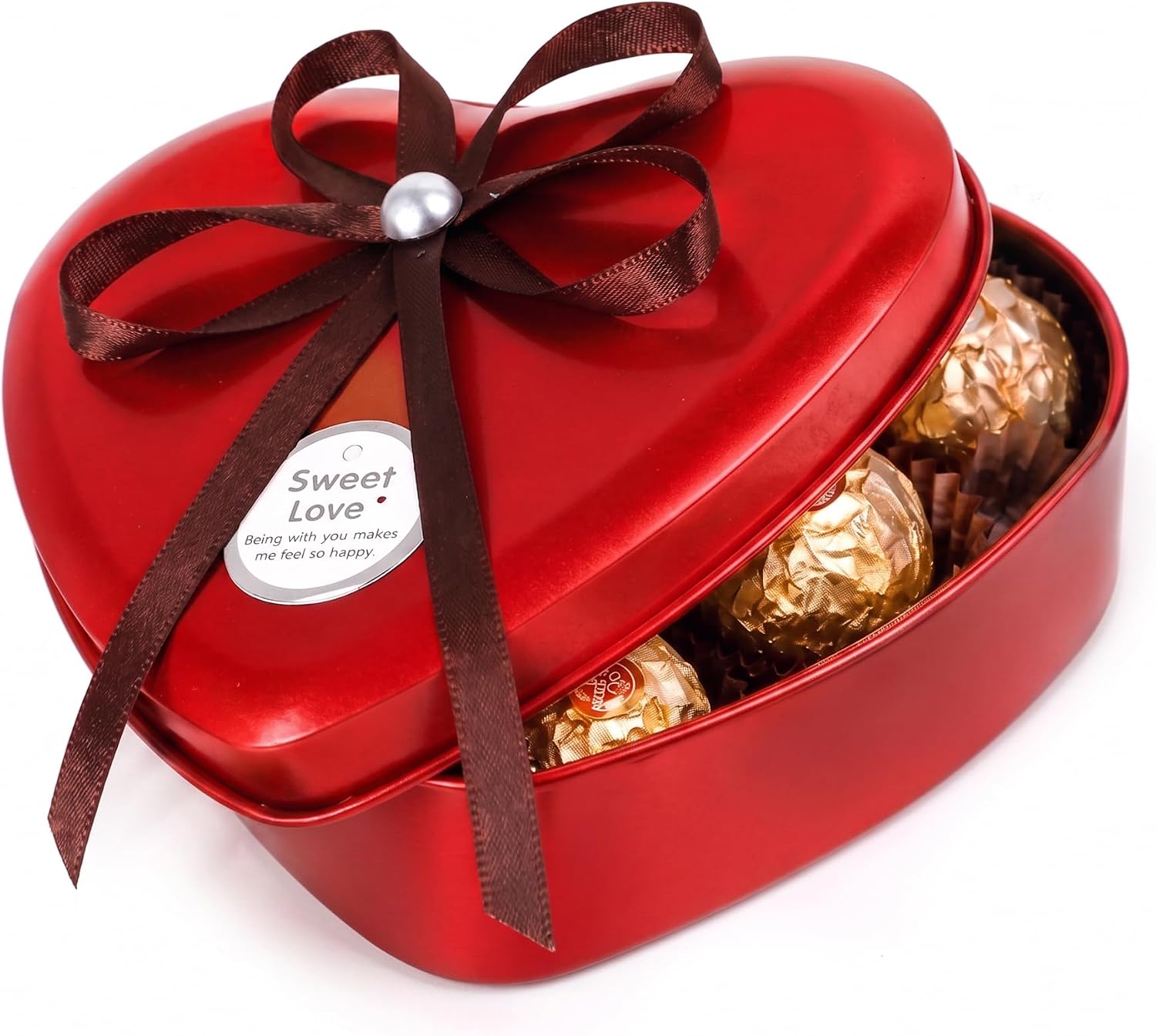 Alipis Heart Shaped Metal Candy Box with Lid, Valentine Chocolate Gift Tin Container for Cookies, Candy, Jewelry, Small Gifts, Reusable Red Decorative Storage Box