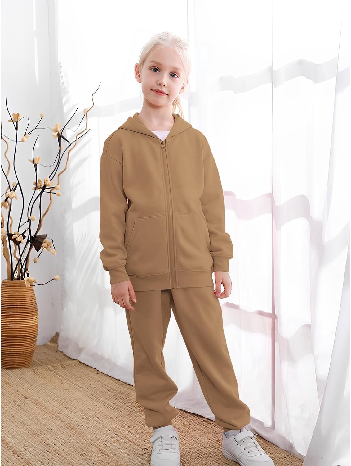CM C&M WODRO AFUKUIA Girls Solid Jogger Set Active Zipper Long Sleeve Hoodie Sweatshirt and Sweatpants Kid Tracksuit Outfit
