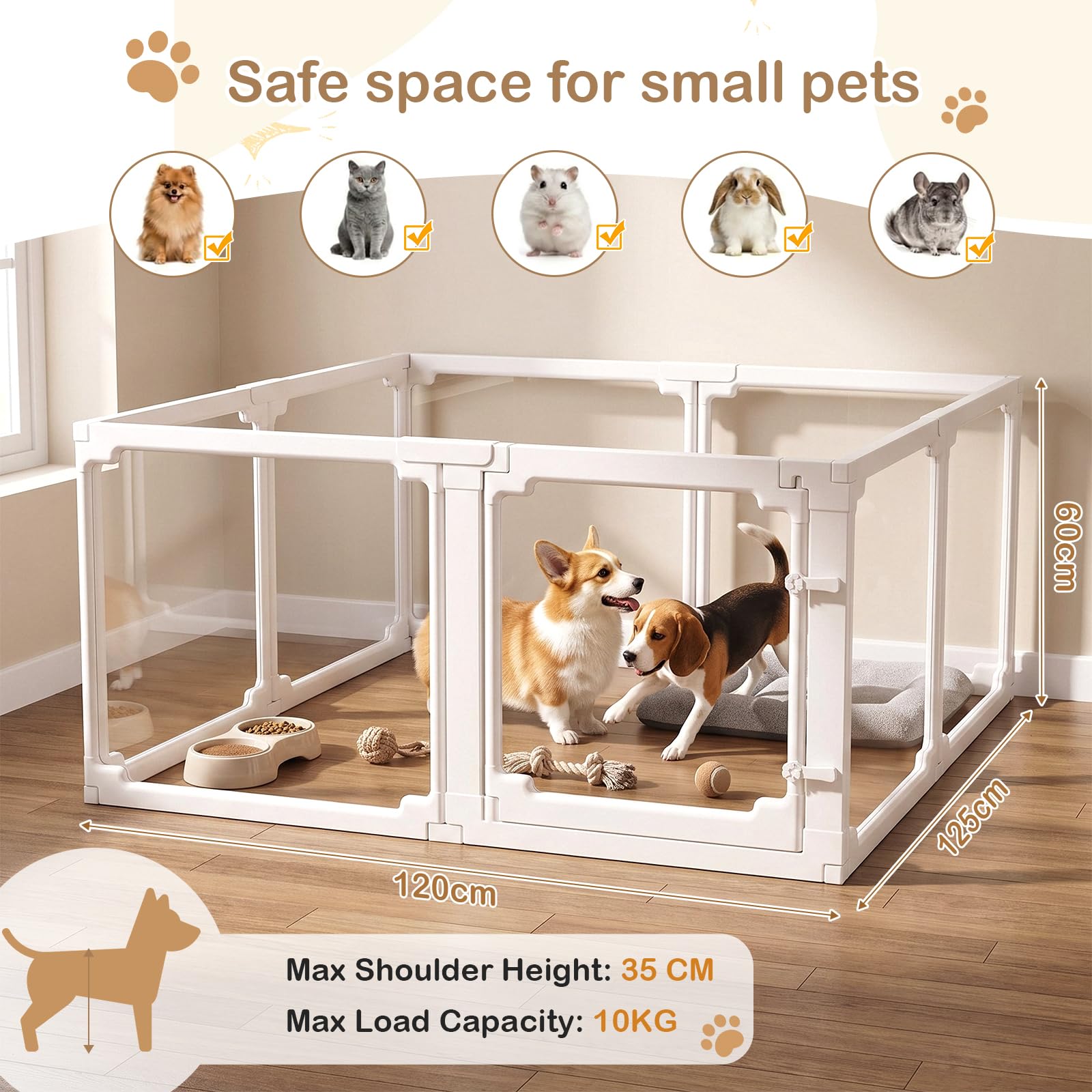 MAMIZO Recinto per Cani Acrilico 125 × 120× 60 cm, Box per Cuccioli