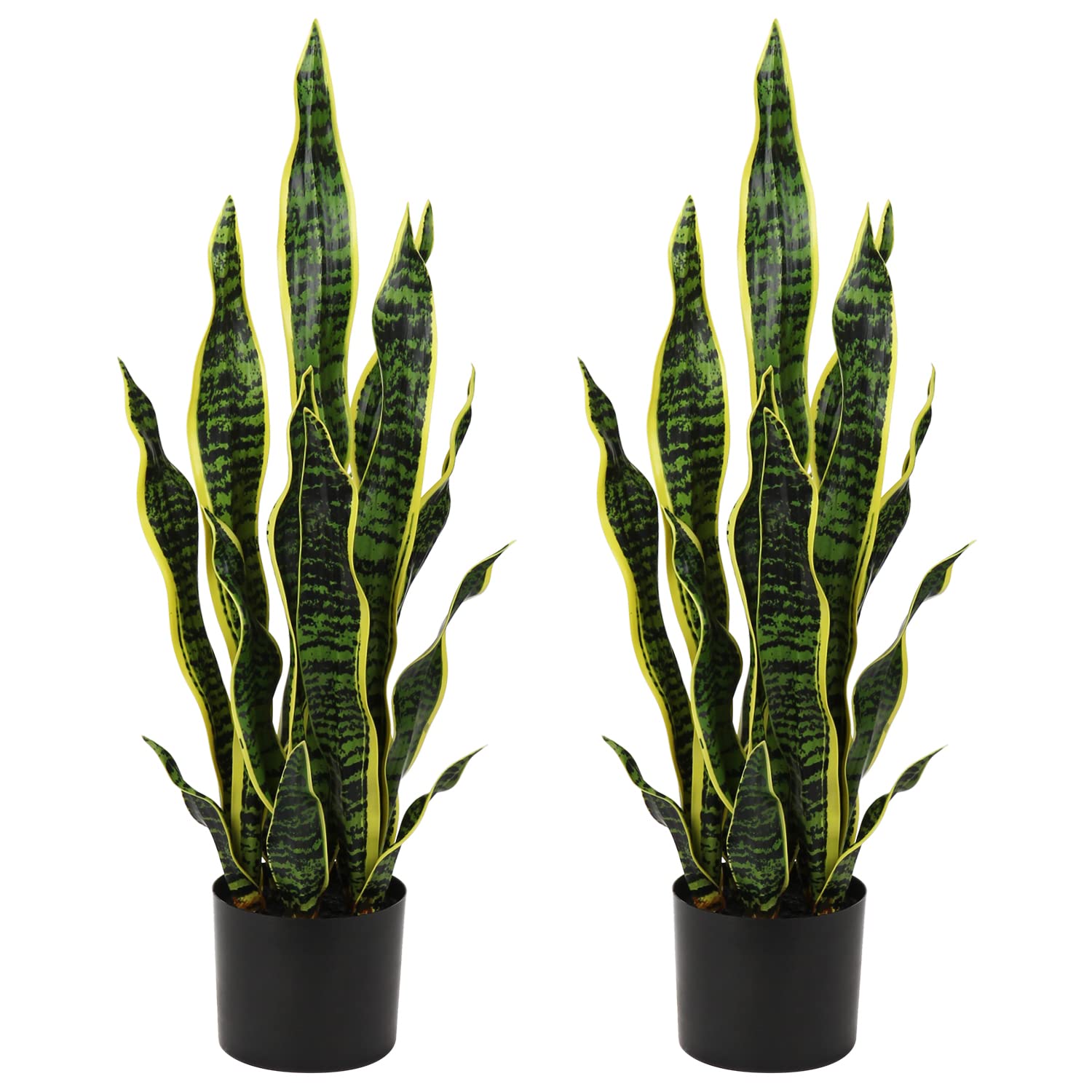 Hollyone 2 plantas artificiales grandes de serpiente, 26 pulgadas, plantas artificiales decorativas Sansevieria para interiores y exteriores, decoración hogar, sala estar, balcón, baño