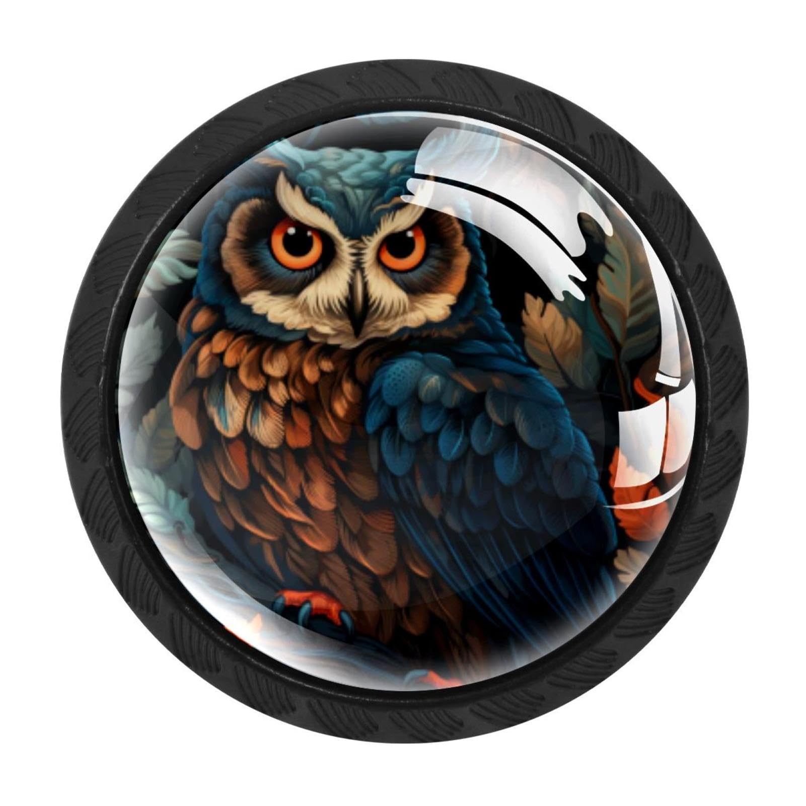 CHENZZZZ 4 Pieces Owl Drawer Knobs, 35mm Black Kitchen Cabinet Knobs, Drawer Pulls and Knobs, Glass Cabinet Hardware Single Hole Knob for Cabinets and Drawers Round