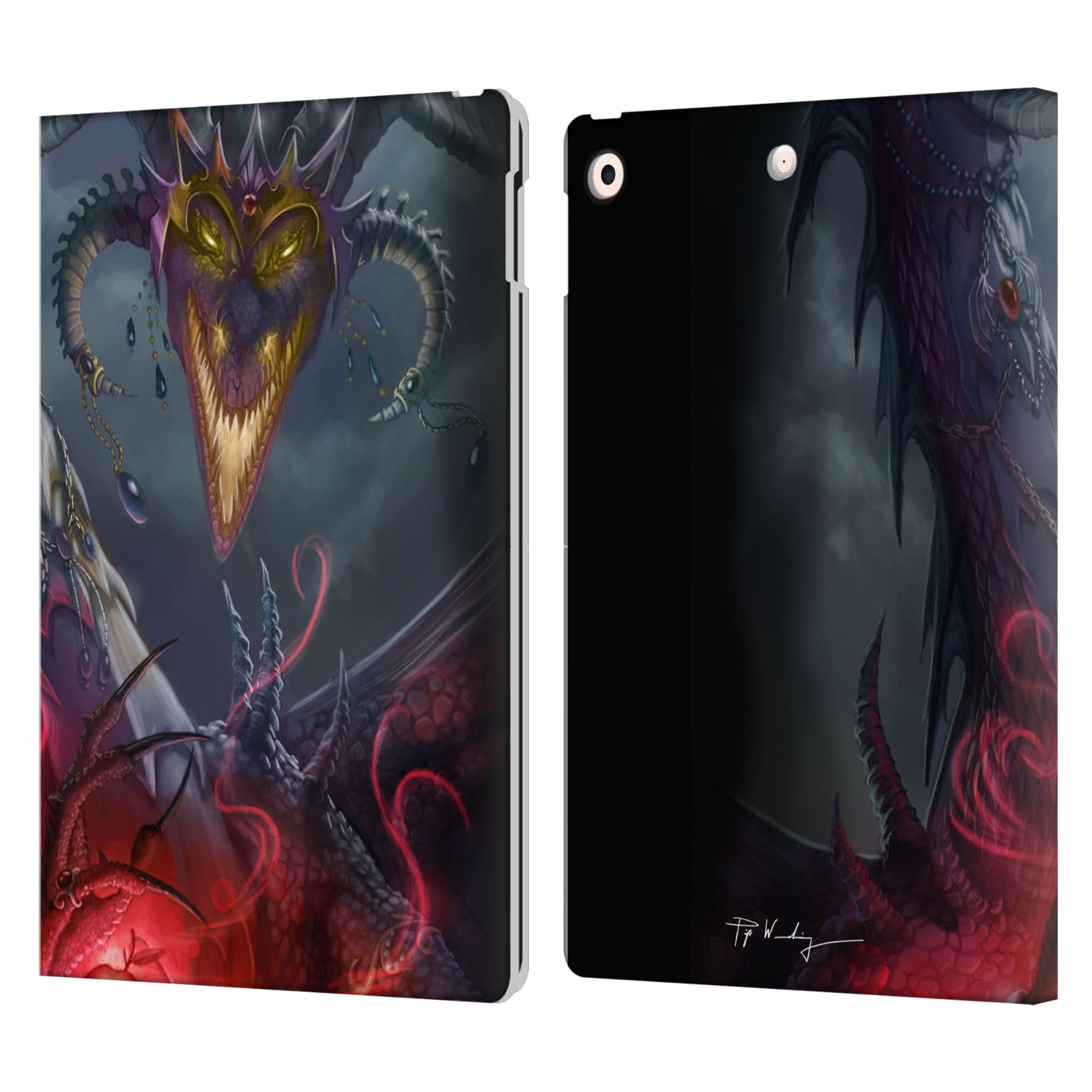 Étui en cuir luxueux Enchanted Dragons noirs pour iPad 10.2 - 8