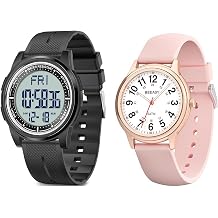 Beeasy Waterproof Watch for Men and Women, Ultra-Thin & Lightweight, Easy Read,Black and Pink