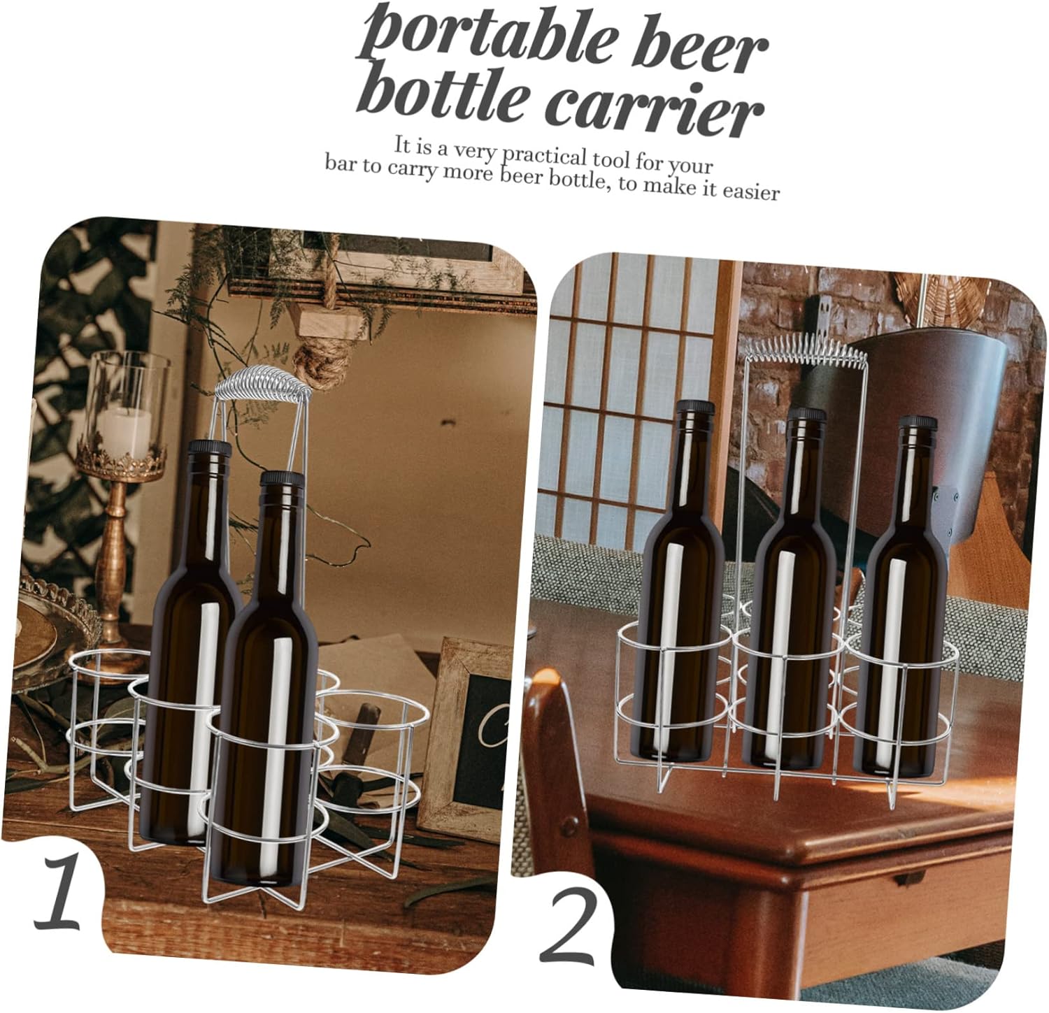 1pc Portable Beer Holder Rack Handheld Metal Carrier for Beer Wine Bottles Compact Design for Parties Daily Use Sturdy Lightweight Storage