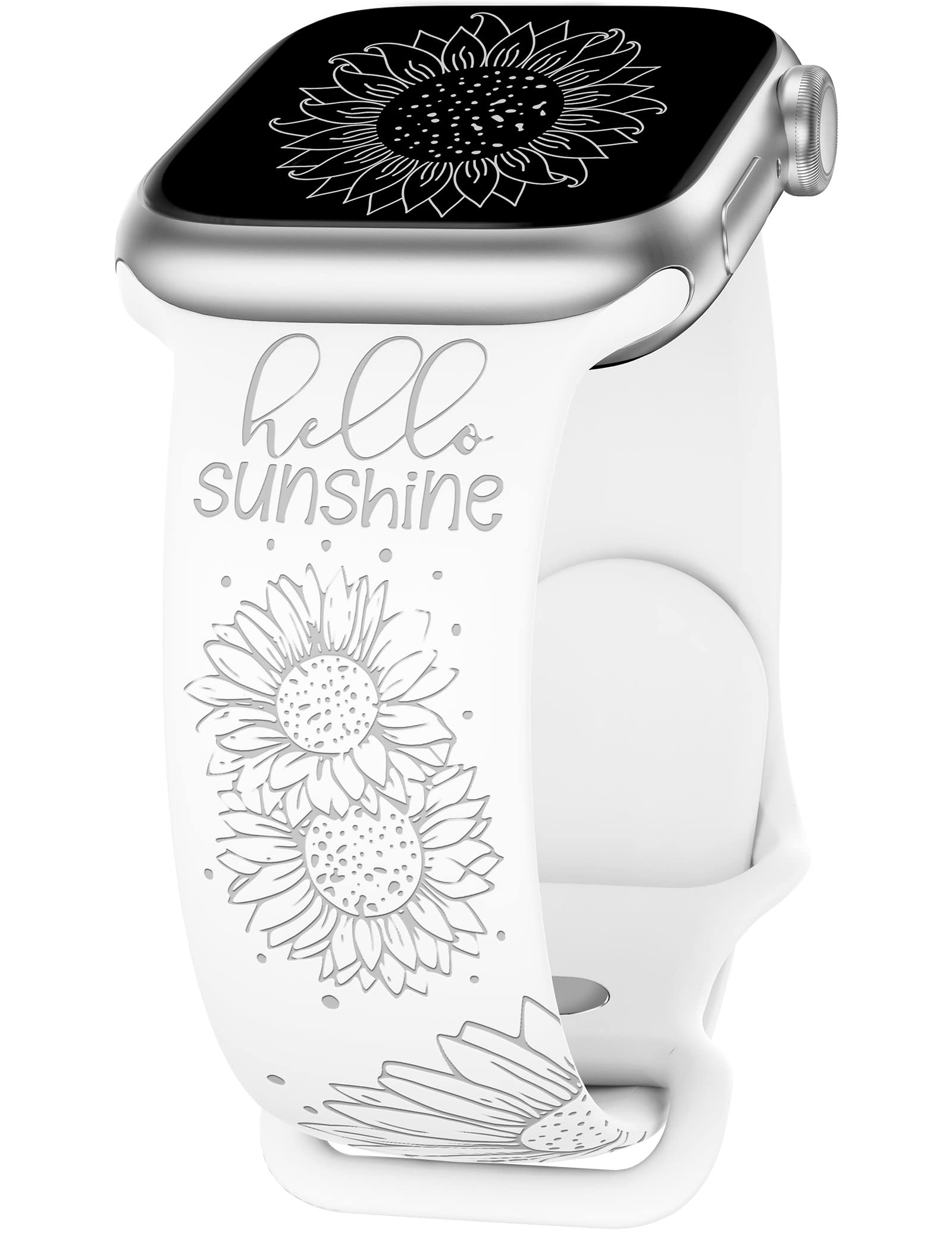 TOYOUTHS Sunflower Engraved Band Compatible with Apple Watch Bands 42mm 41mm 40mm 38mm Women, Floral Fancy Fashion Dressy Sport Silicone Flower Straps