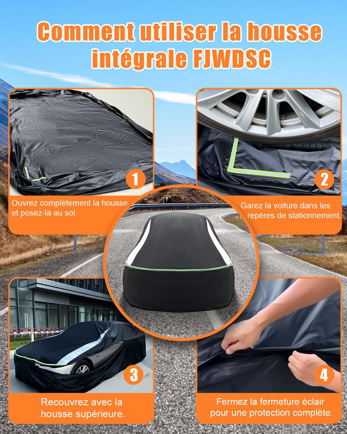 Bache Voiture Exterieur Entièrement Fermée pour SUV/MPV 465-500cm | 360° Tout étanche, Résistant au Vent, à la Poussière, Anti-UV et Anti-rayures, Oxford 420D avec Bandes Réfléchissantes
