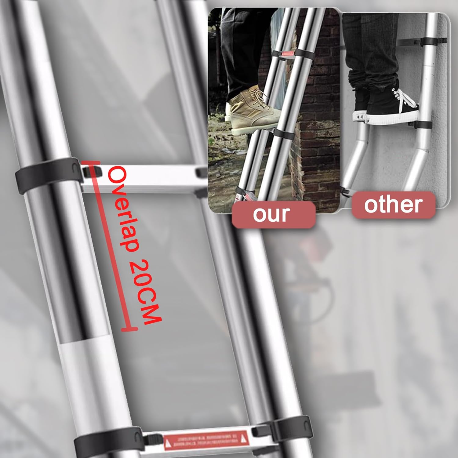 Portable Telescopic Ladder 7.5ft Aluminum Folding Extension Ladder for Household Outdoor Decoration Non Slip Straight Extendable Ladder for Repair and DIY