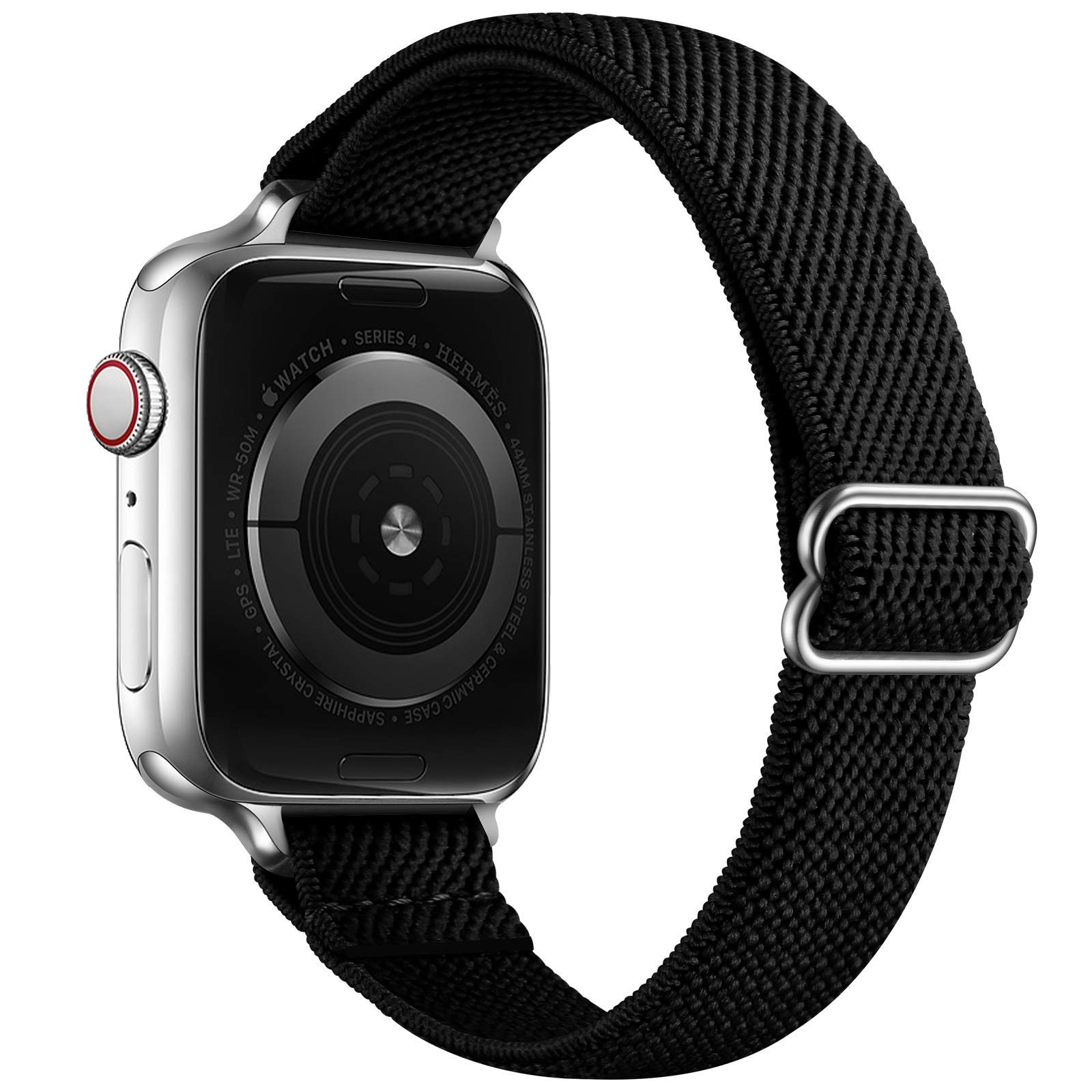 SICCIDENSlim Stretchy Bands Compatible with Apple Watch Band 41mm 40mm 38mm, Women Elastics Nylon Thin Band Strap for iWatch SE2 SE Series 9 8 7 6 5 4 3 2 1 (Black/Silver, 41mm 40mm 38mm)