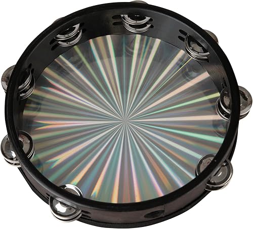 Miniatura 10 de Pandereta instrumento musical para adultos, panderetas de mano de 10 pulgadas tambor de madera con jingles de metal, instrumentos de percusión para