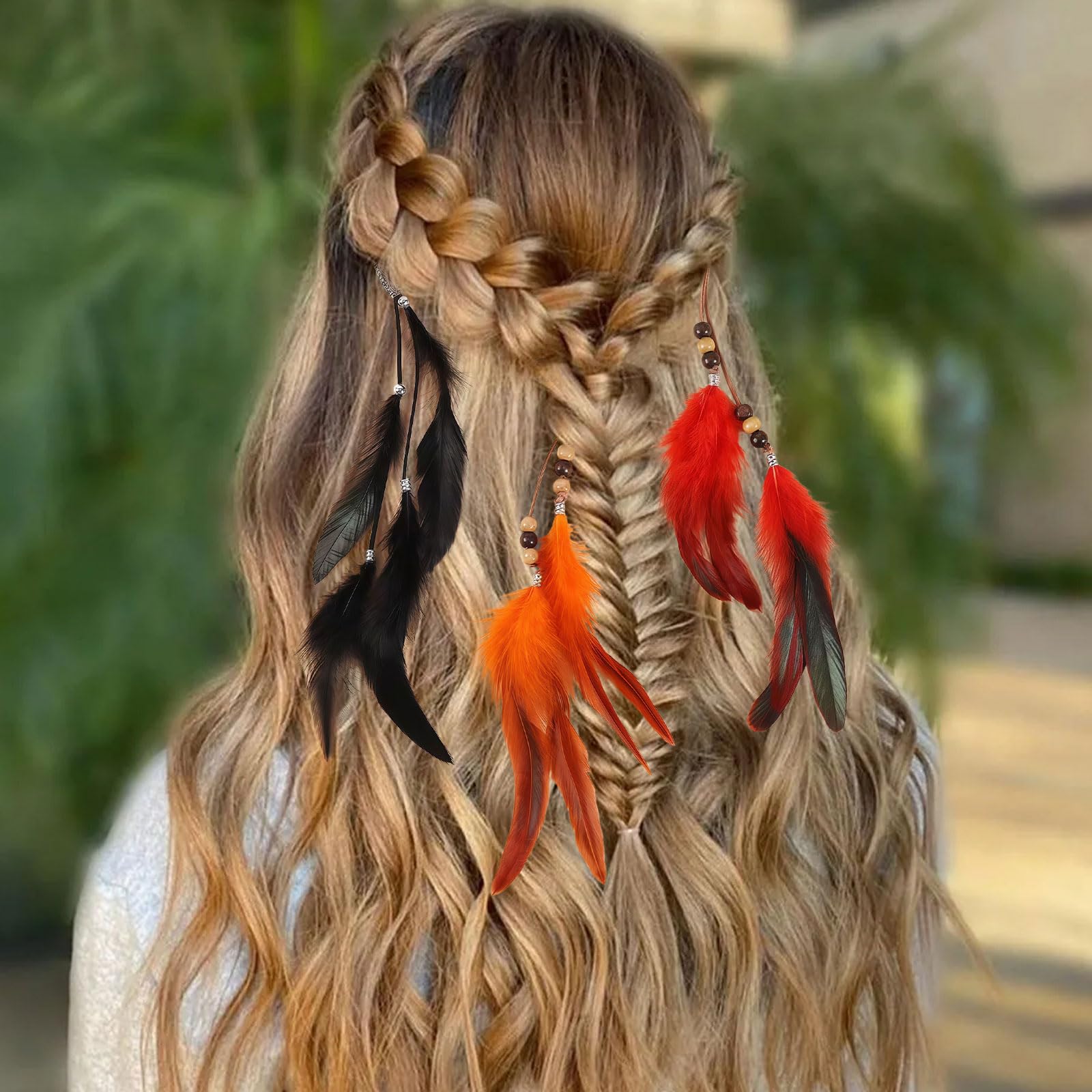 SSKHE Klips do włosów z piórami, boho, akcesoria DIY, ręcznie robione przedłużanie włosów, pióra, hipisowska spinka do włosów, nakrycie głowy dla kobiet, dziewcząt, ręcznie robiona spinka do włosów