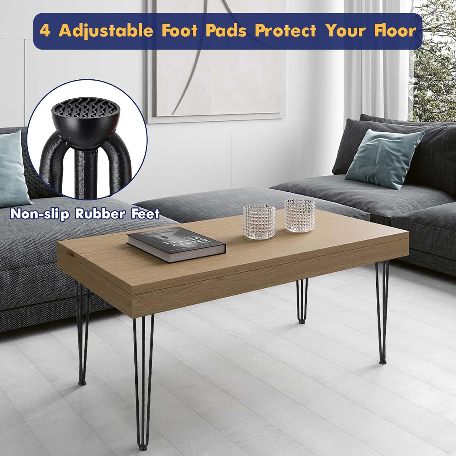 20" H Hairpin Furniture Legs, Metal Table Legs for Nightstand, Coffee Table, Desk, etc with Rubber Floor Protectors, Black 4PCS Hairpin