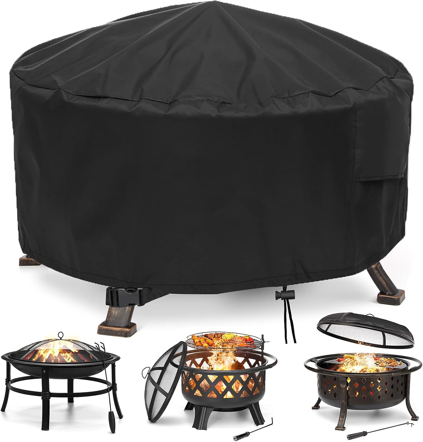 Fire Pit Cover Round Waterproof Firepit Cover 600D Heavy Duty Thick PVC Coating with Buckles, Drawstring Closure & 2 Air Vents Patio Anti-UV Cover for Fire Pit Outdoor (36 inches) : Patio, Lawn & Garden