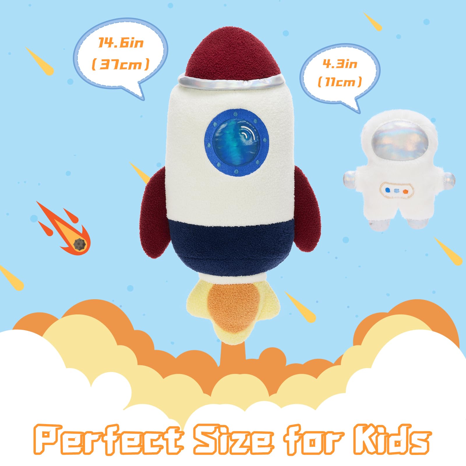 MorisMos 37cm Big Rocket Space Soft Toy Set, Large Cuddly Fluffy Astronaut Plush, Giant Stuffed Gift Kids Birthday — view 2