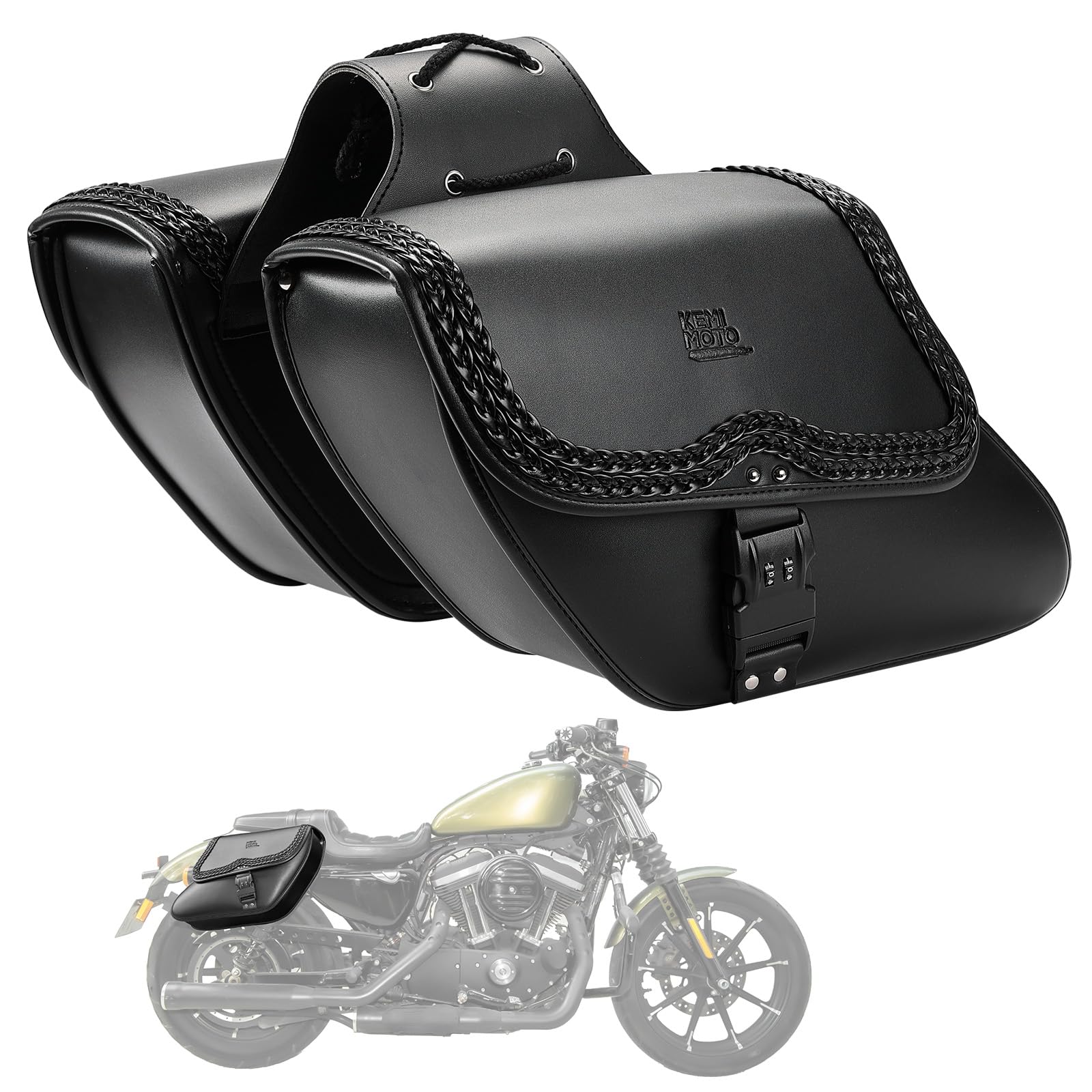 KEMIMOTO Sacoches de Moto latérales en Cuir avec Serrure - Noir